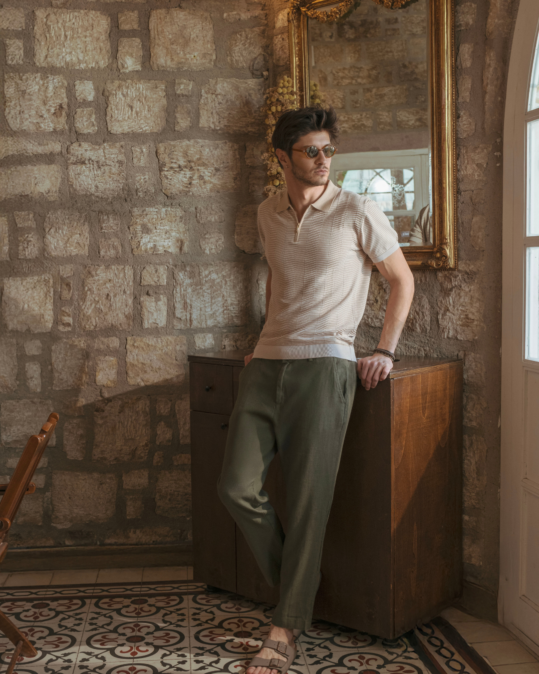 mens green linen pants