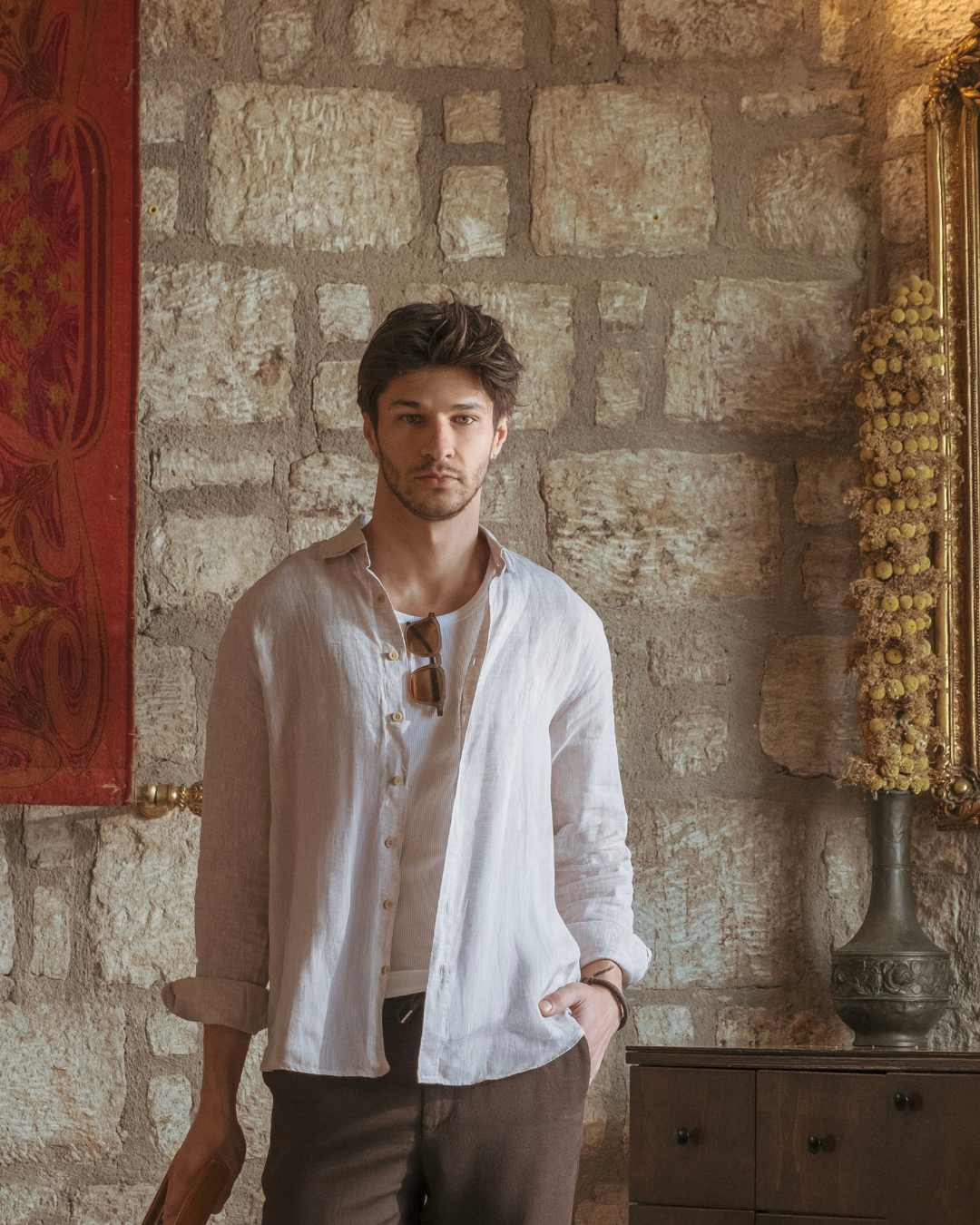 Men's Beige Linen Shirt