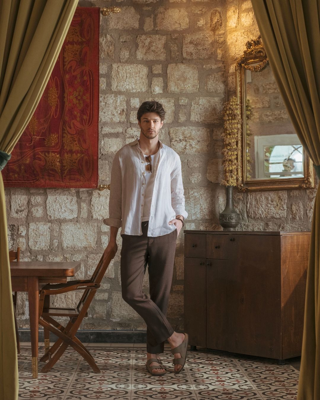 mens brown linen pants