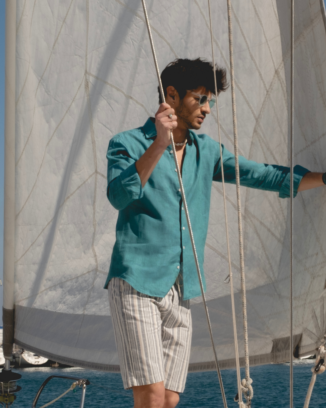 Turquoise Linen Shirt