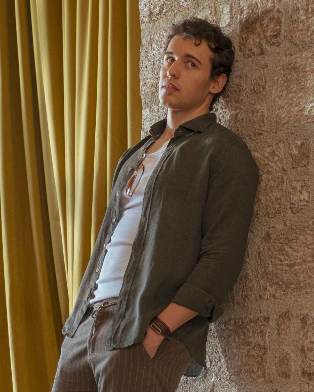 Men's Khaki Green Linen Shirt