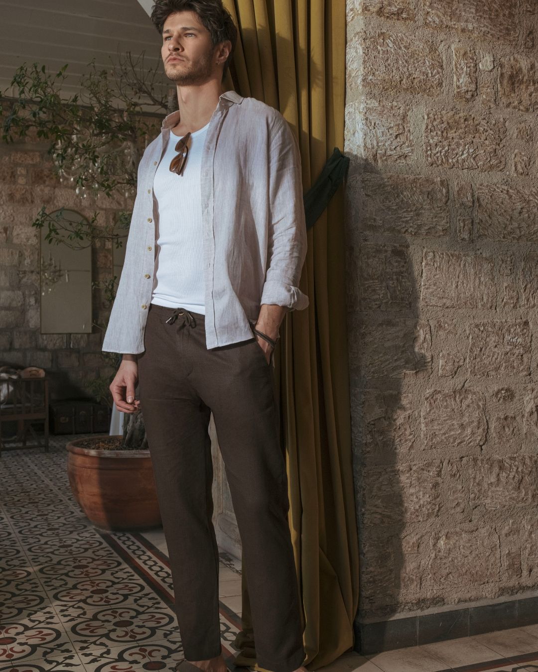 mens brown linen pants