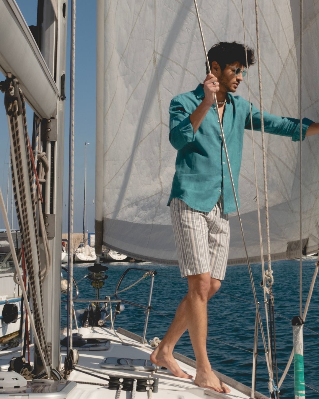 mens linen striped shorts