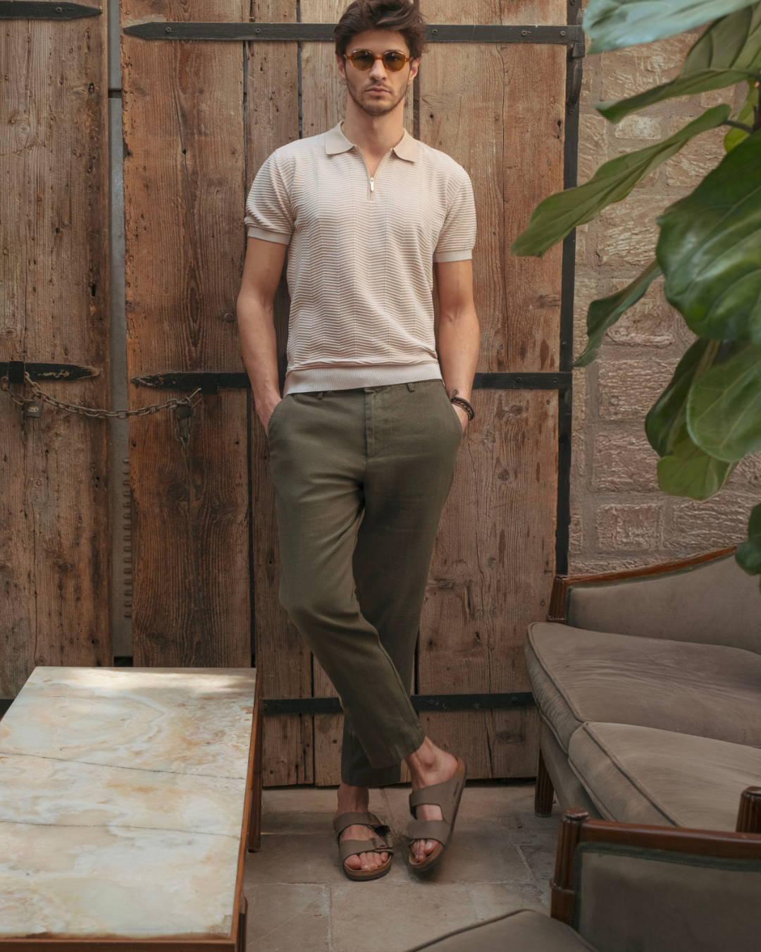 mens green linen pants