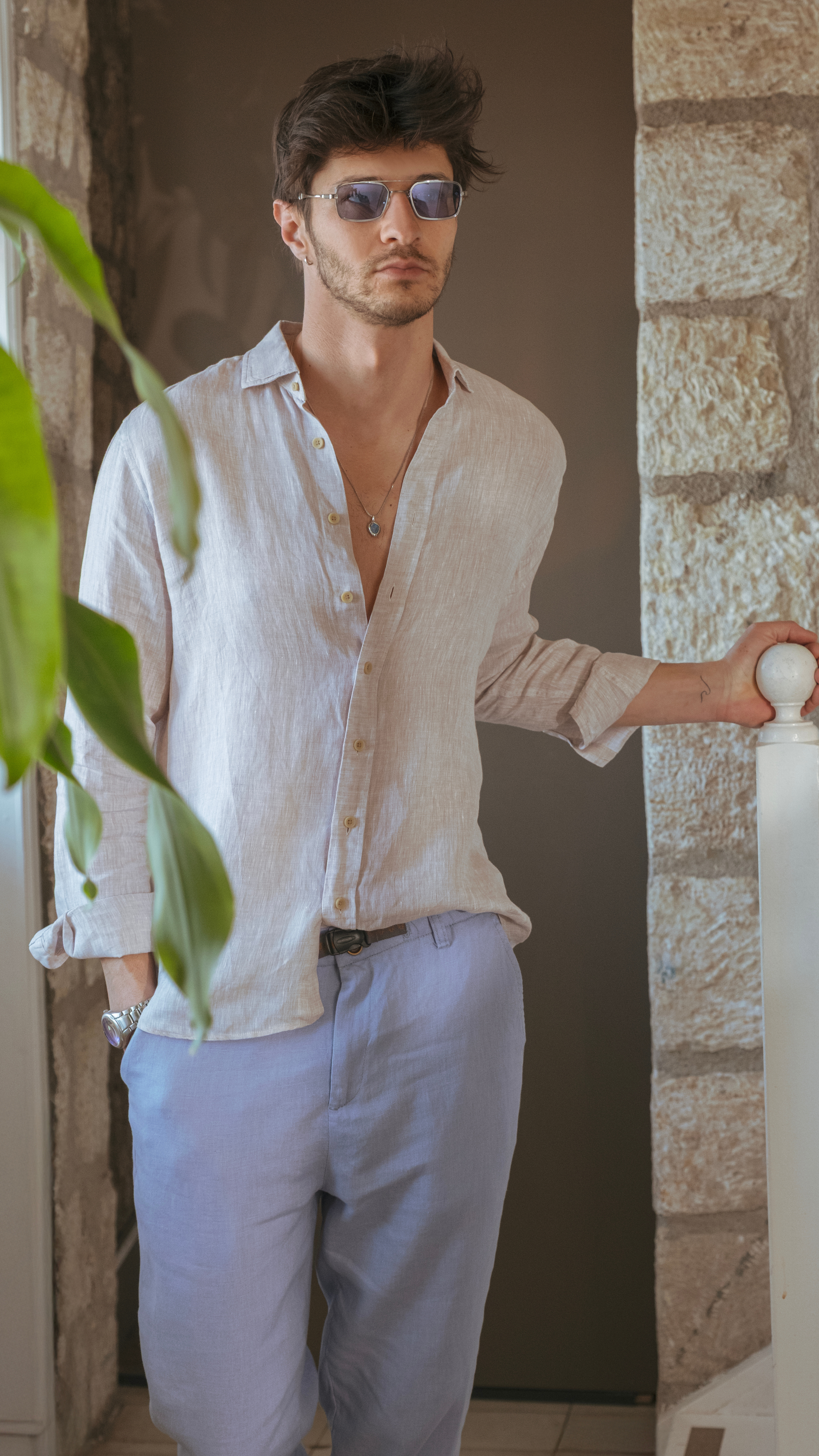Men's Beige Linen Shirt