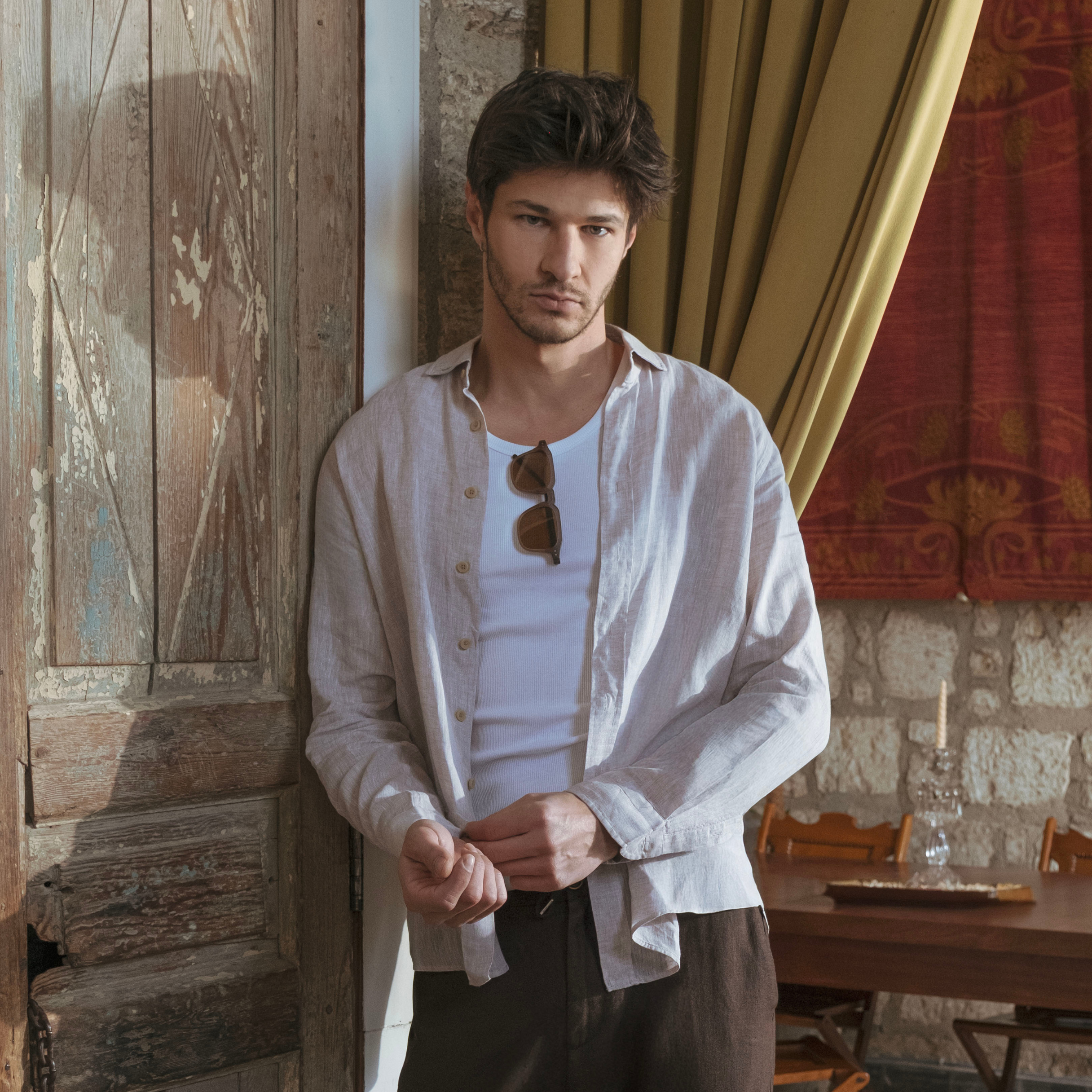 Men's Beige Linen Shirt