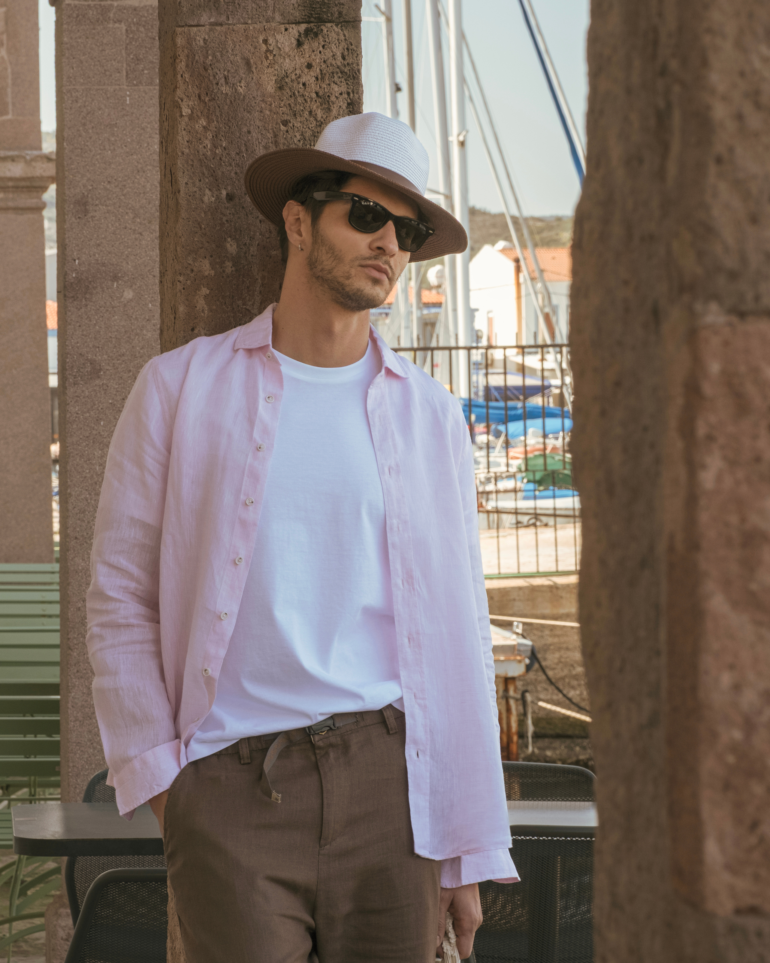 Mocha Mousse Brown Relaxed Fit Linen Pants Belt Detail