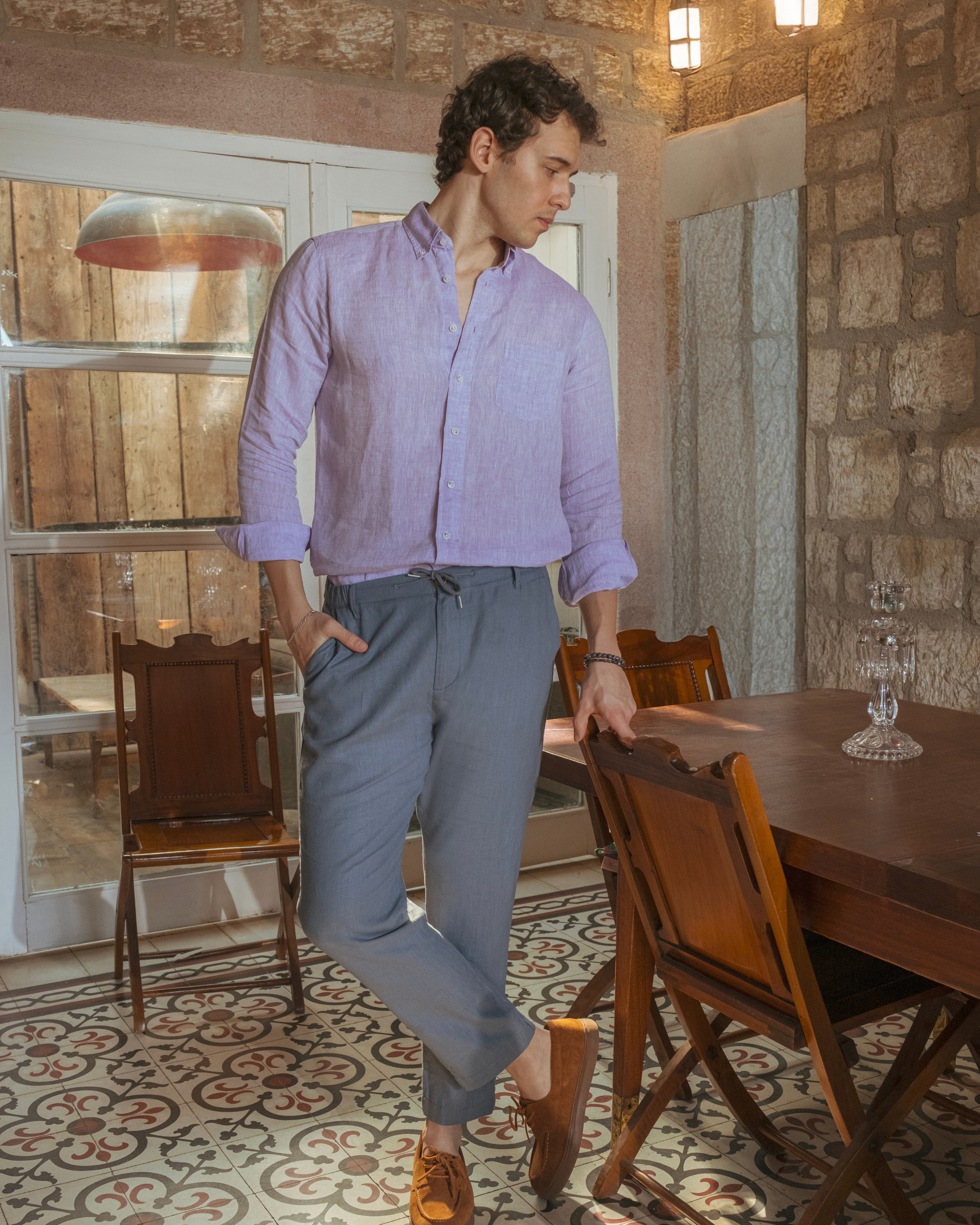 Deep Blue Relaxed Fit Linen Pants