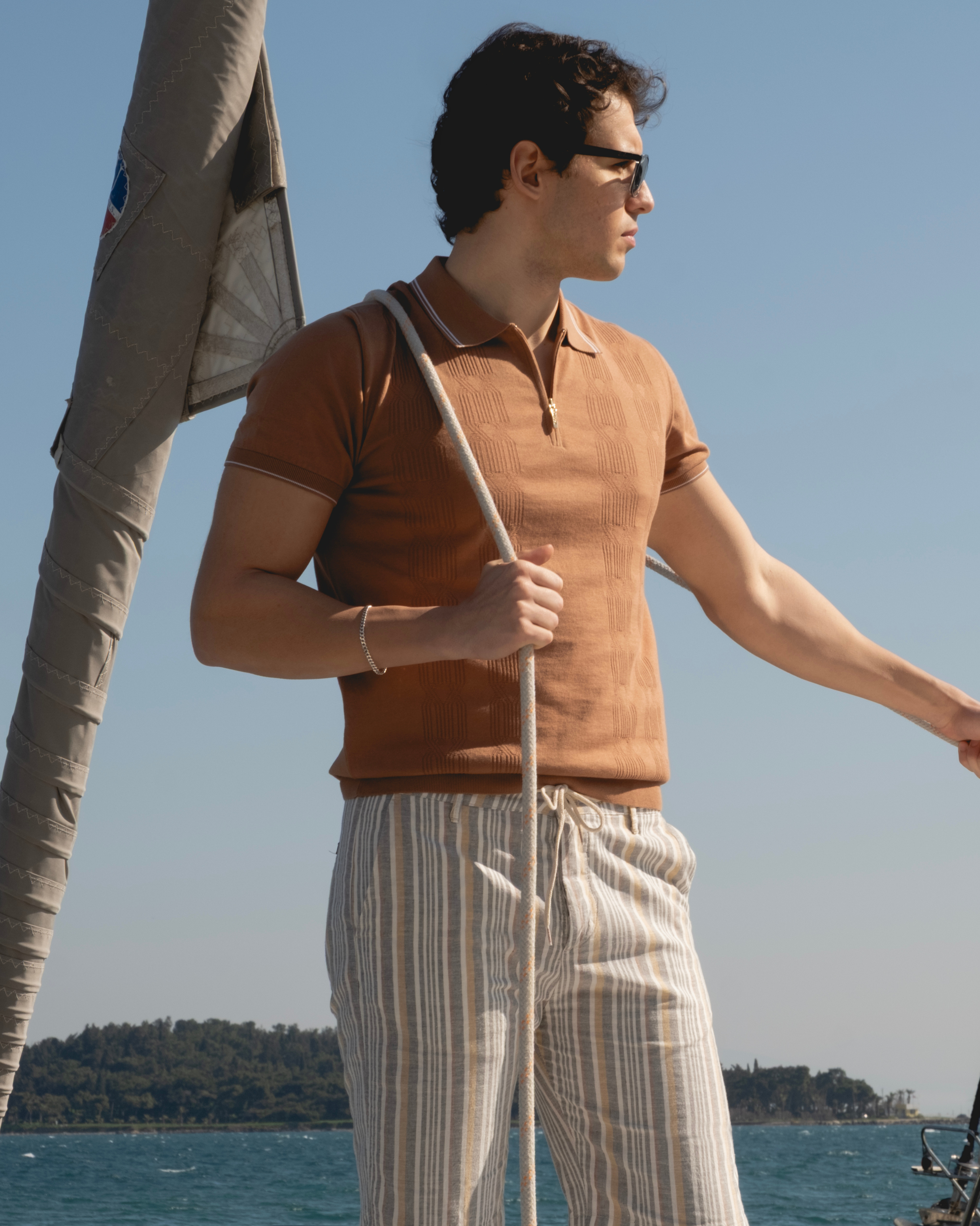 mens linen striped shorts