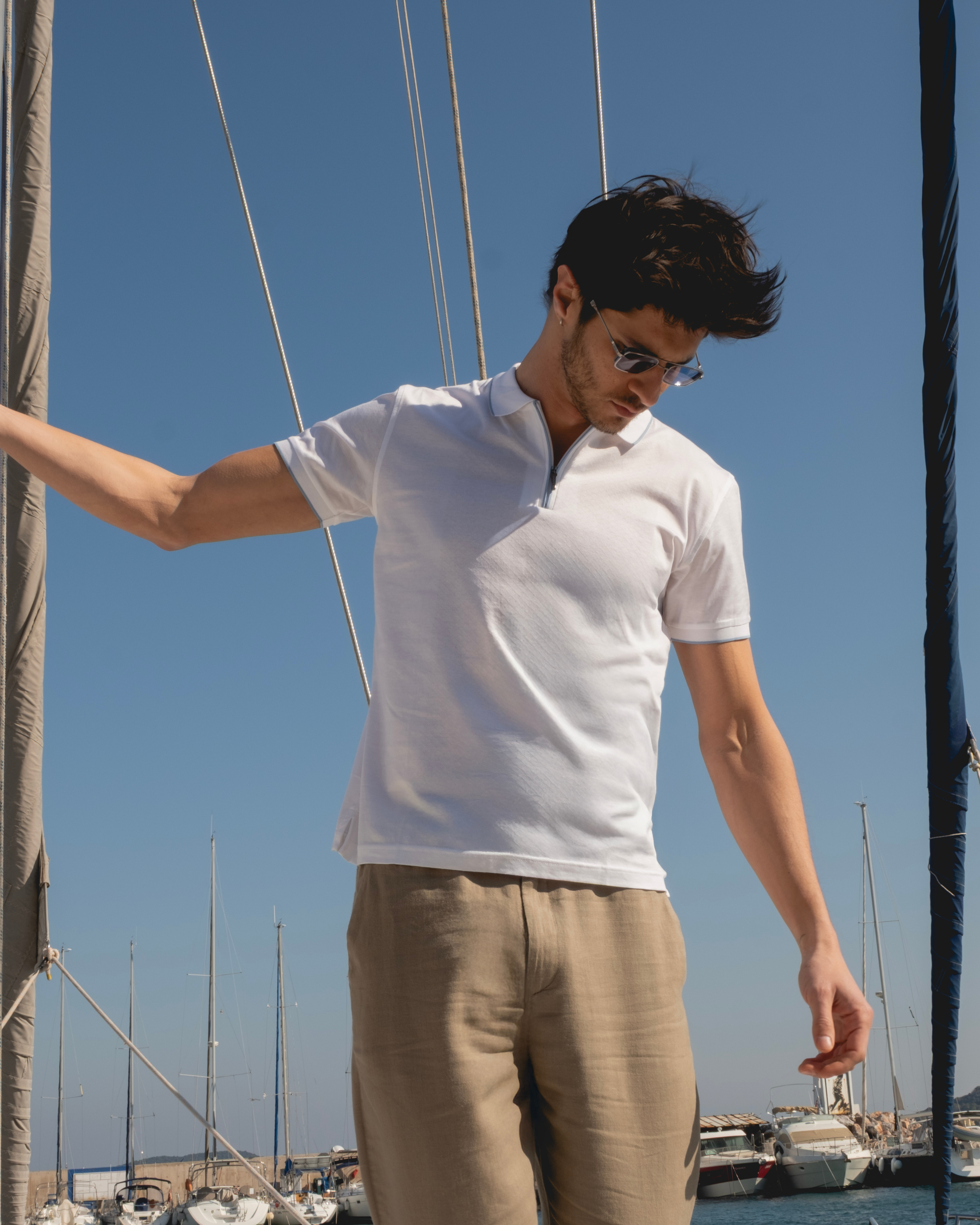 Men's White Riviera Polo T-Shirt Slim Fit