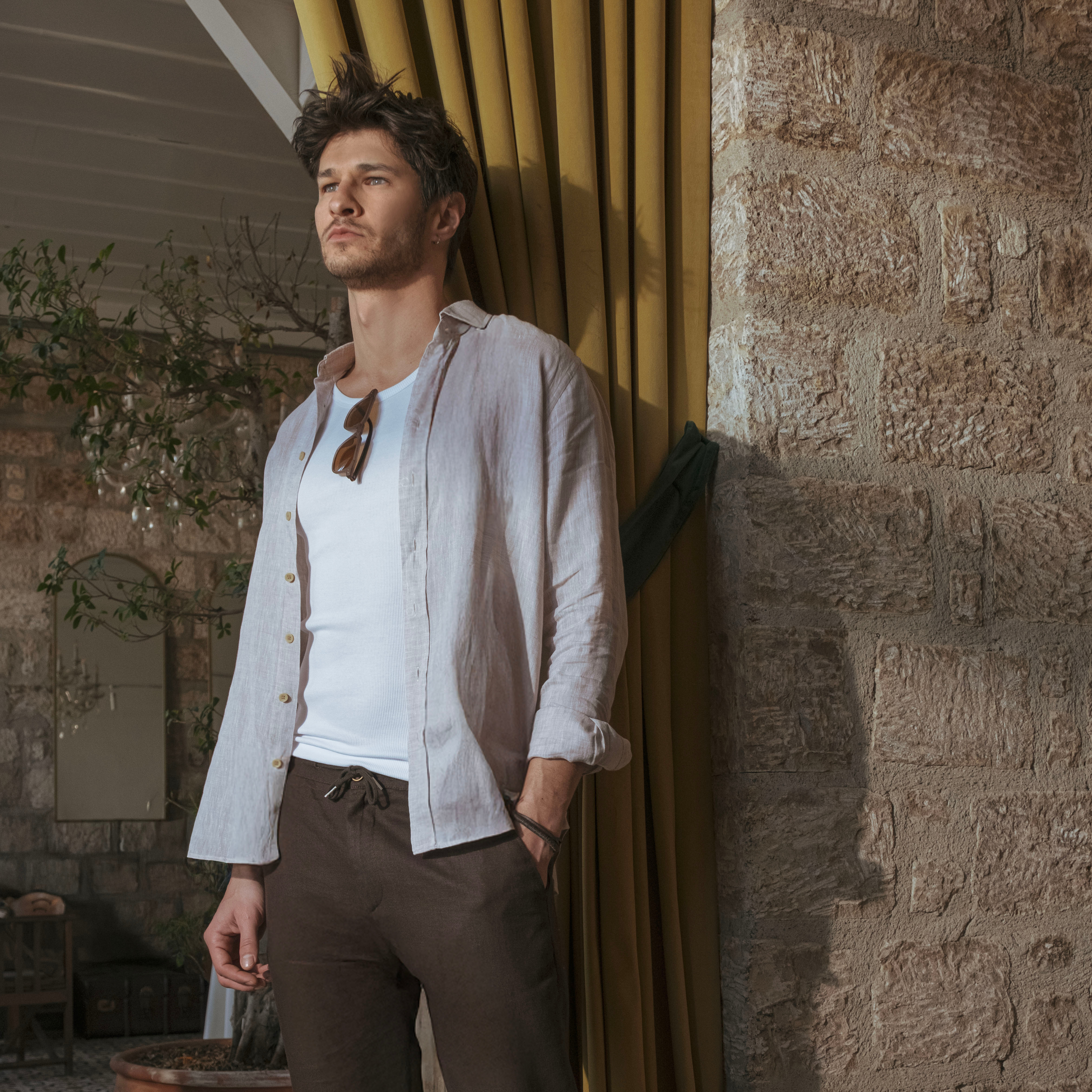 Men's Beige Linen Shirt
