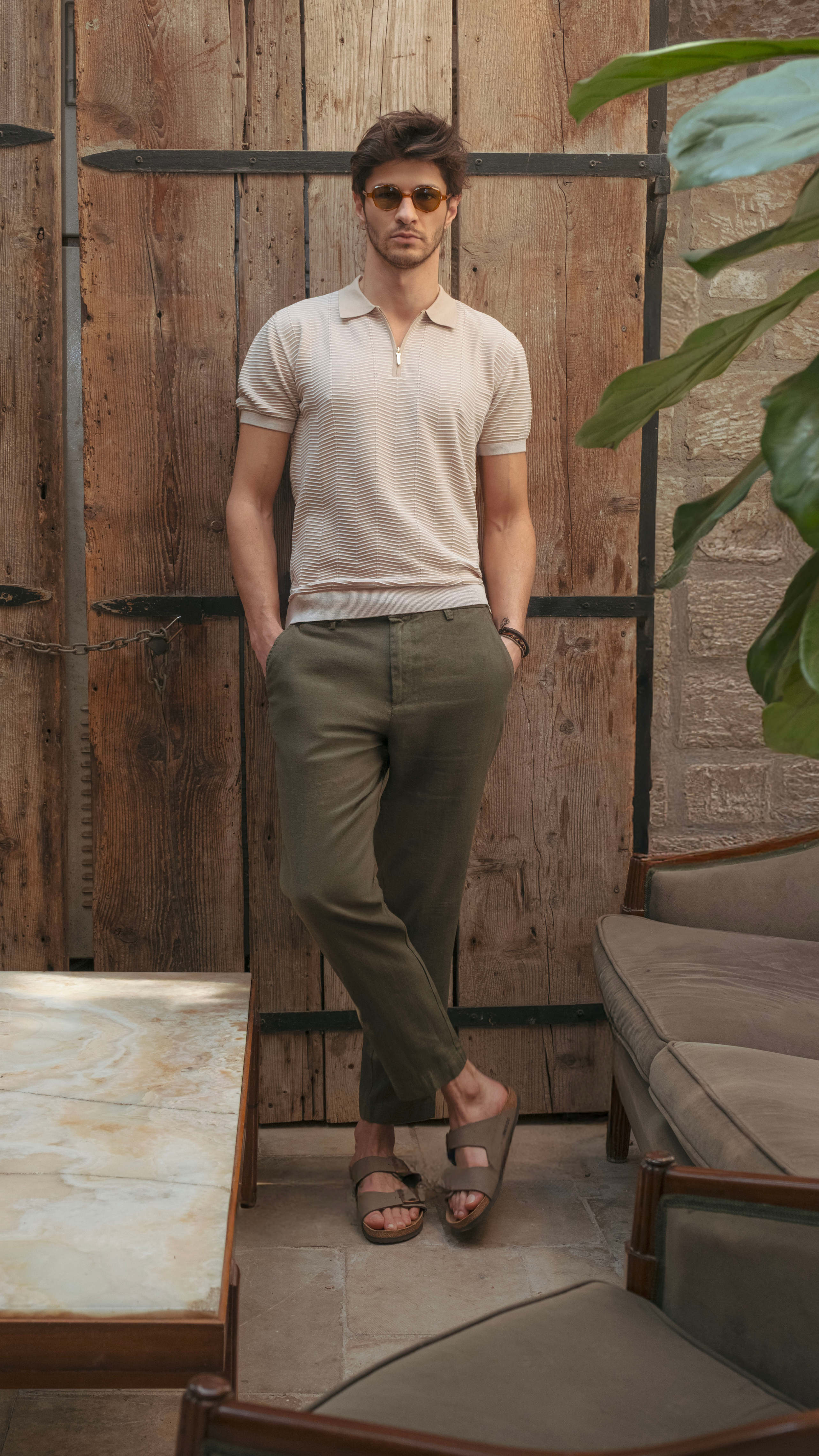 Army Green Relaxed Fit Linen Pants
