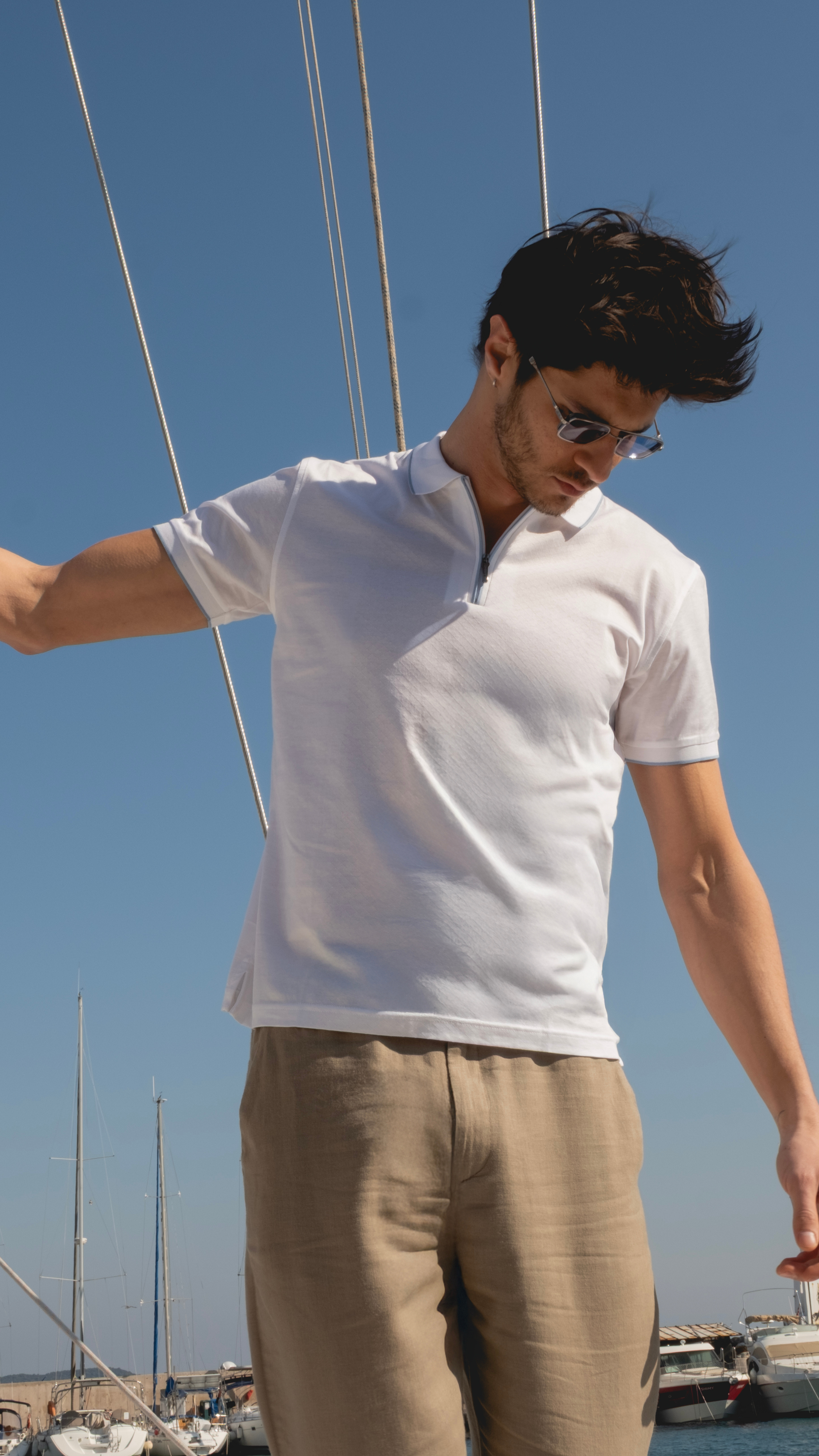 Men's White Riviera Polo T-Shirt Slim Fit