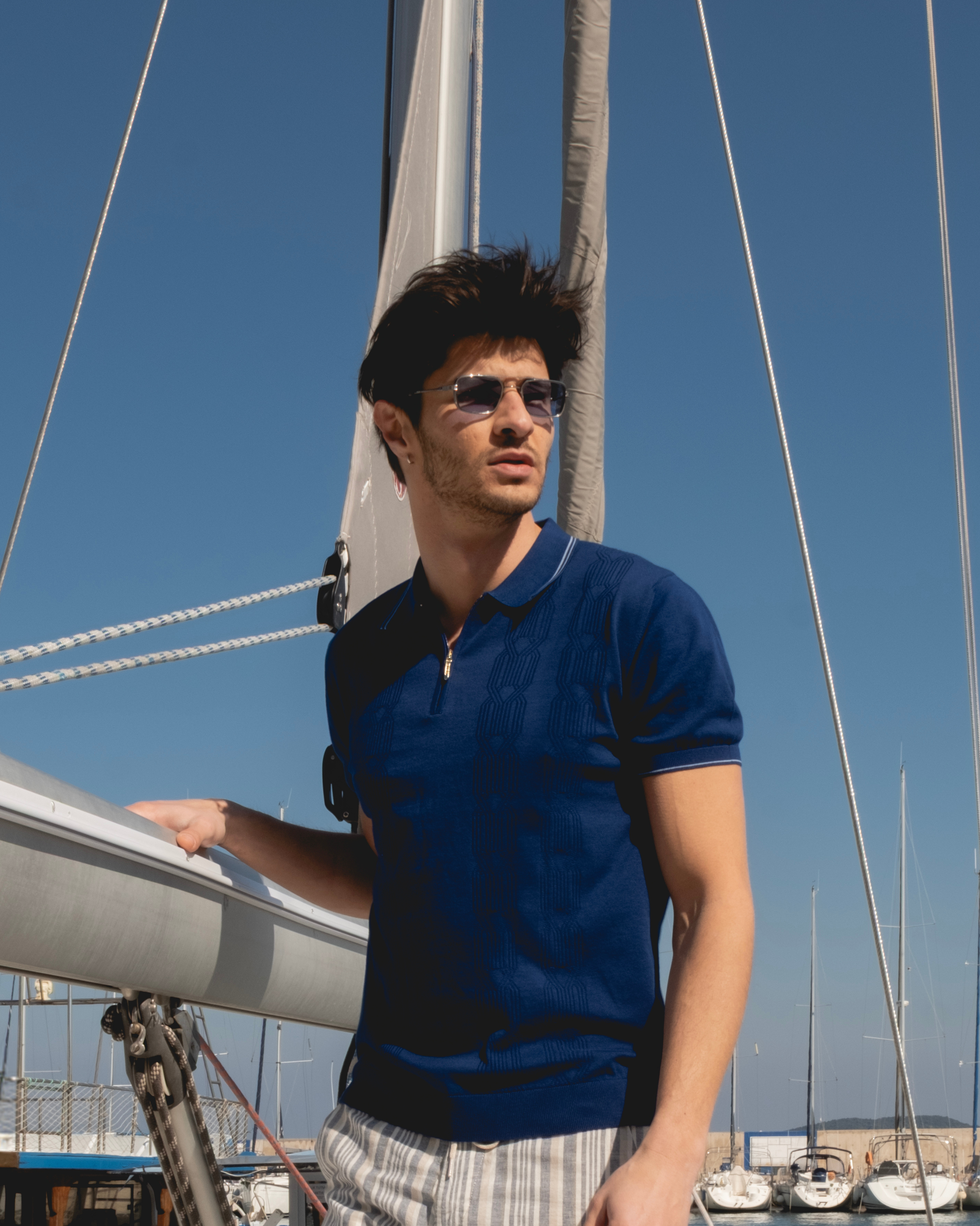 Indigo Mystique Men's Mercerized Navy Blue Polo T-Shirt Slim Fit