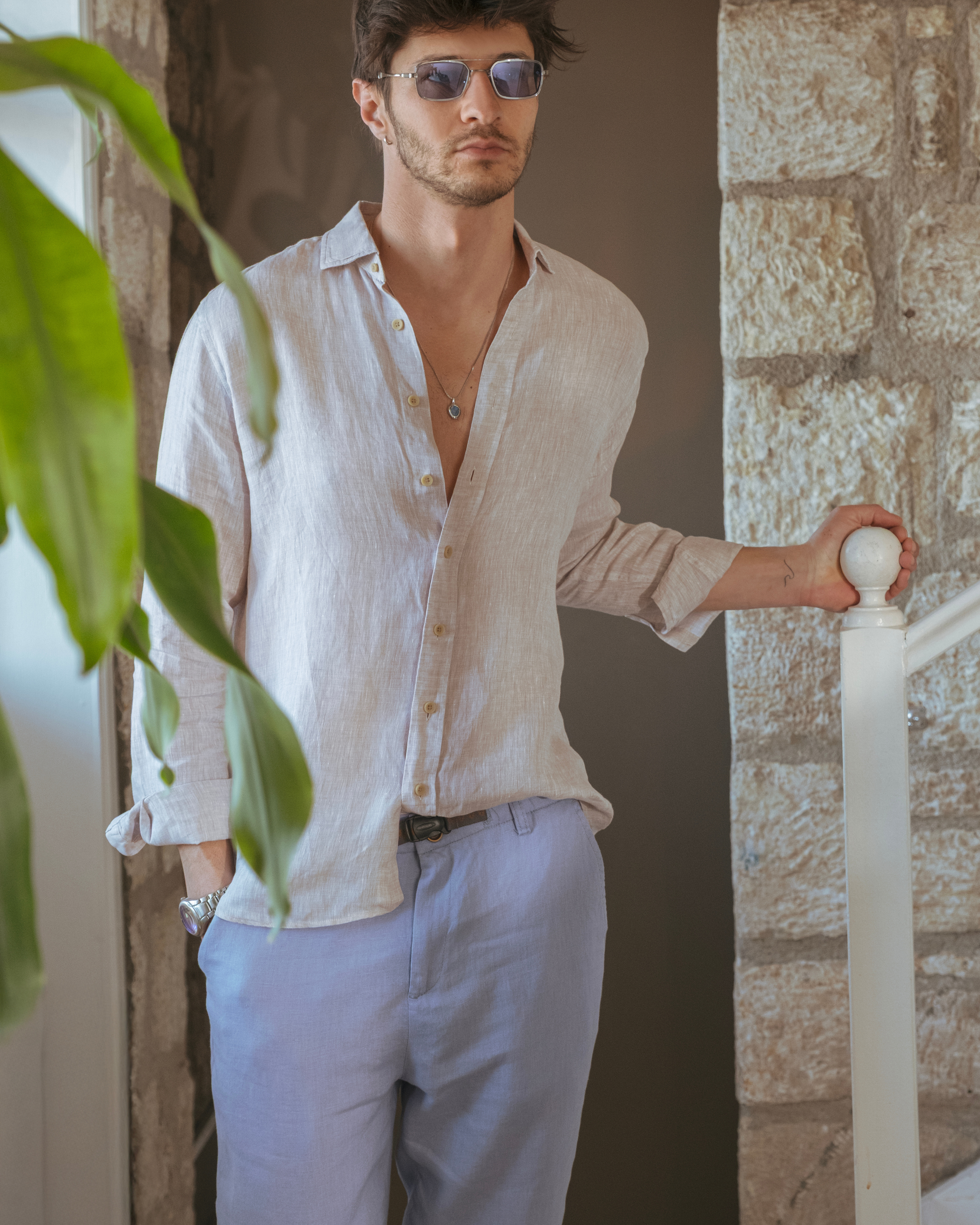 Mens Indigo Blue 100 Linen Pants Relaxed Fit