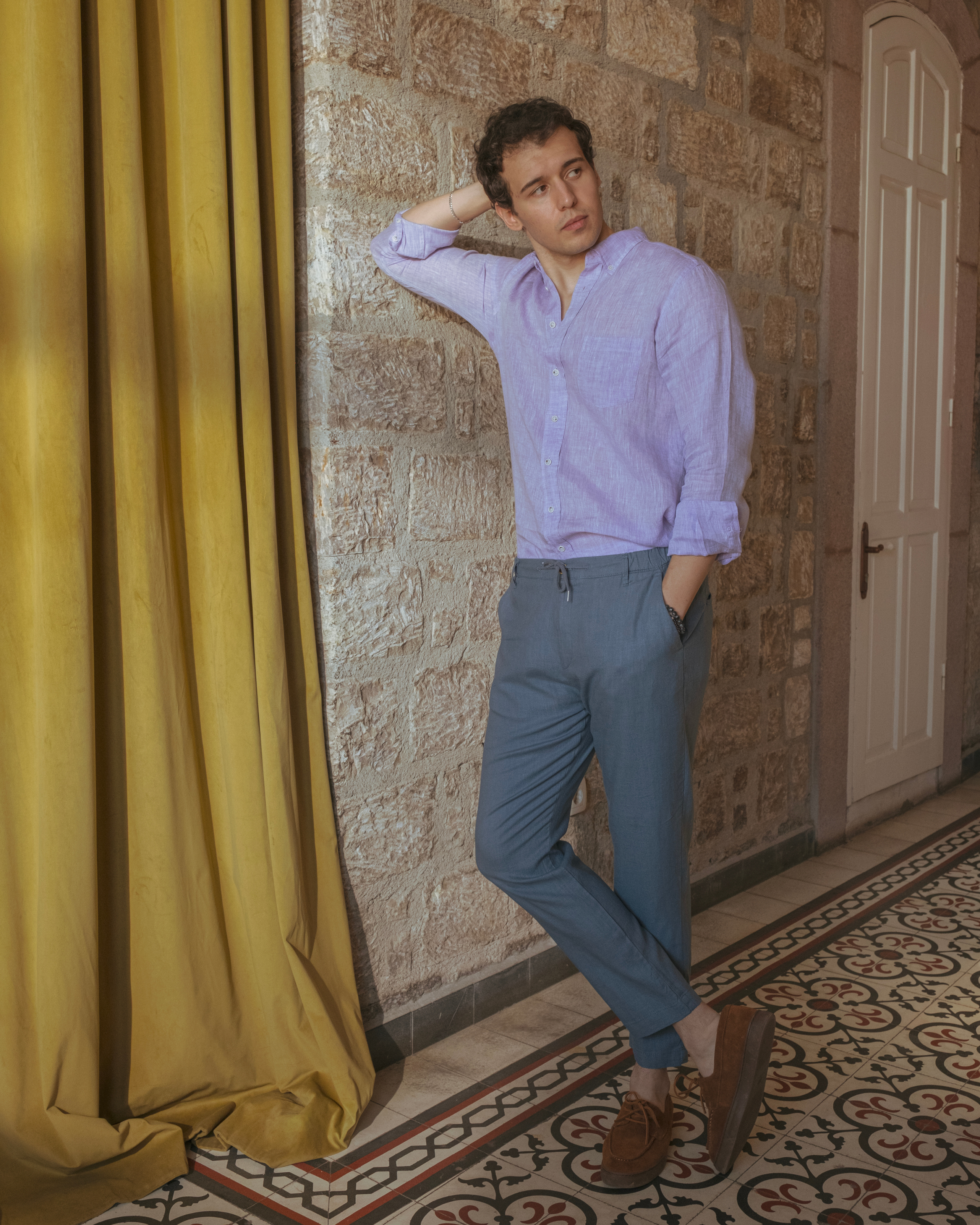 Deep Blue Relaxed Fit Linen Pants