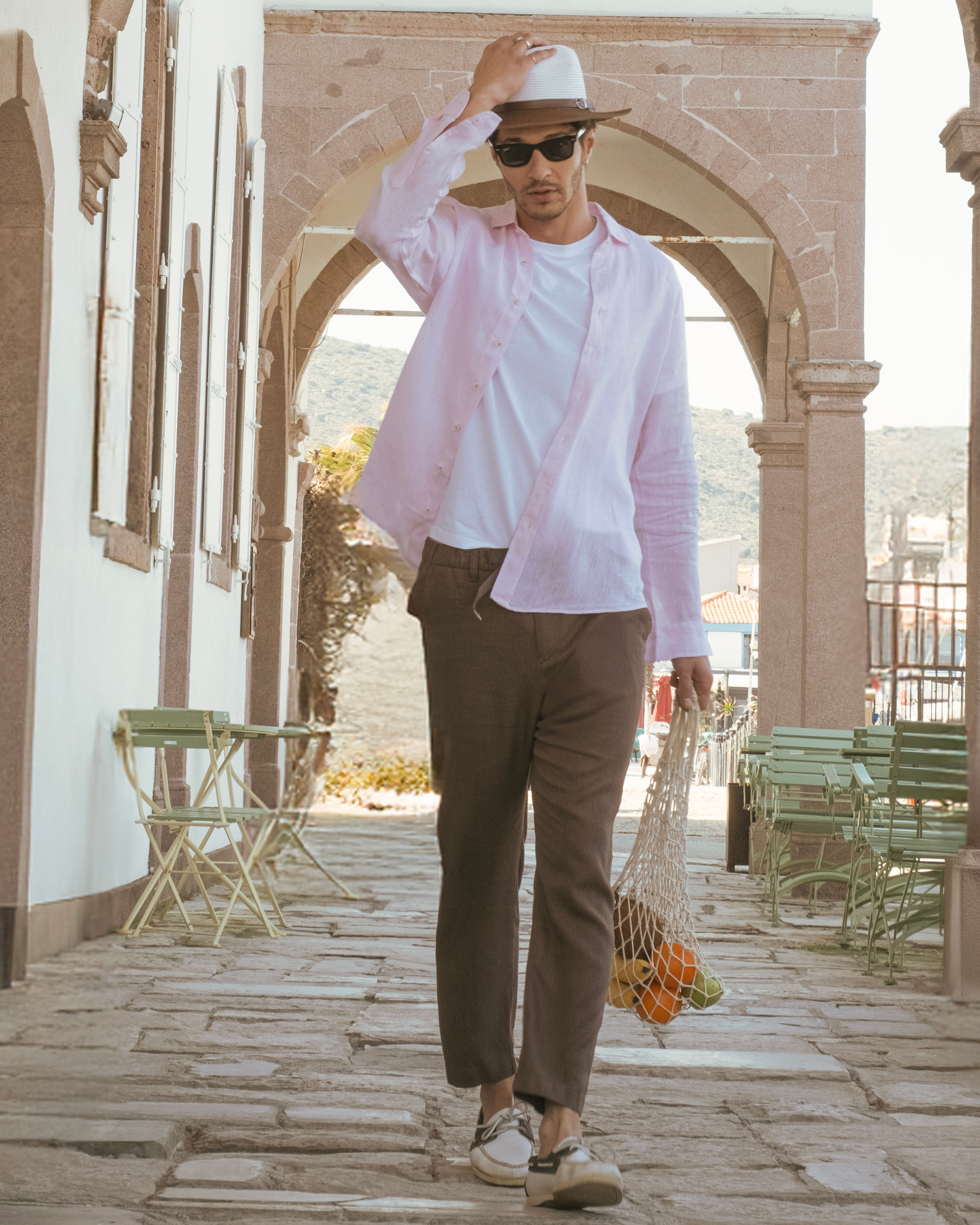 Mocha Mousse Brown Relaxed Fit Linen Pants Belt Detail
