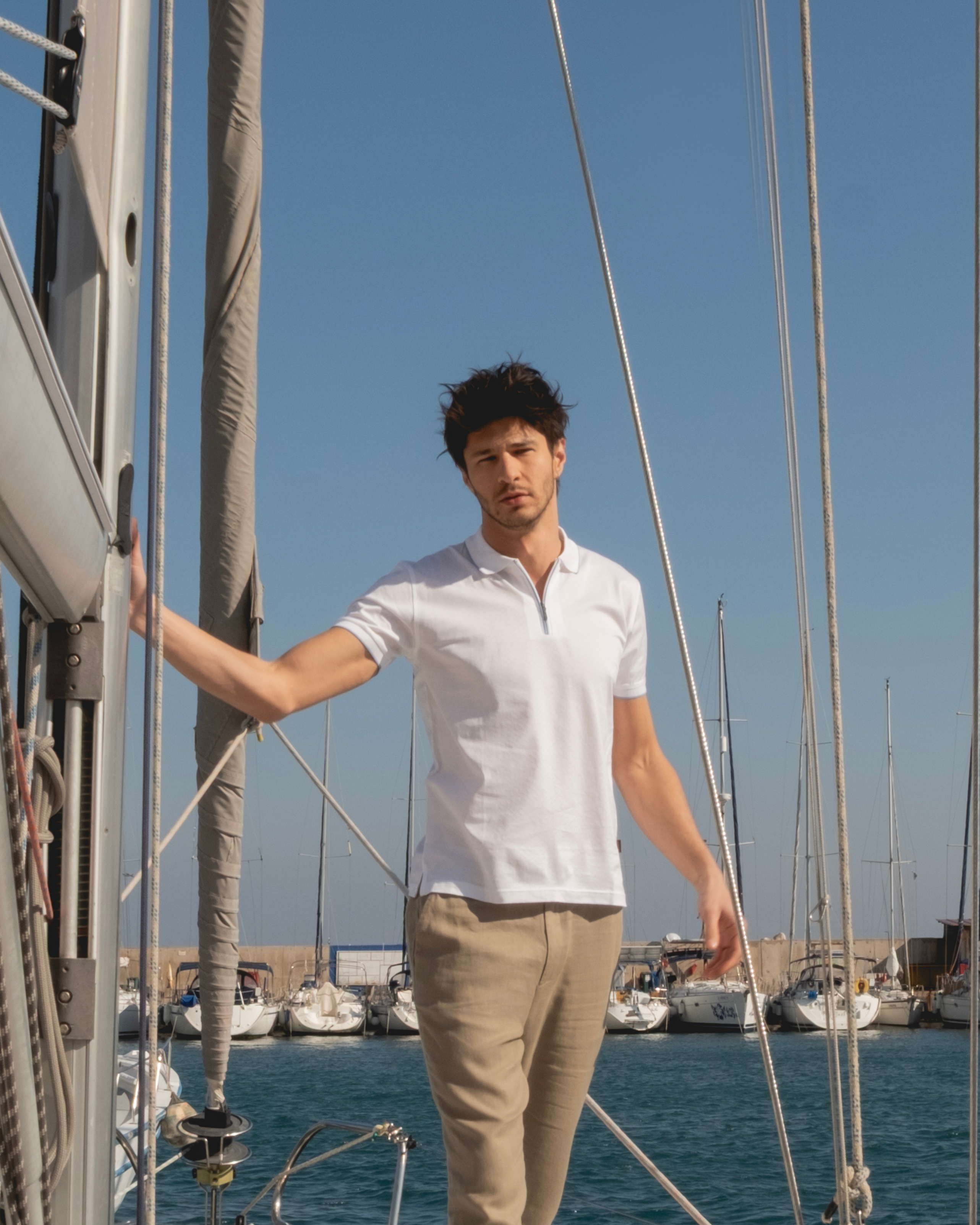 Men's White Riviera Polo T-Shirt Slim Fit