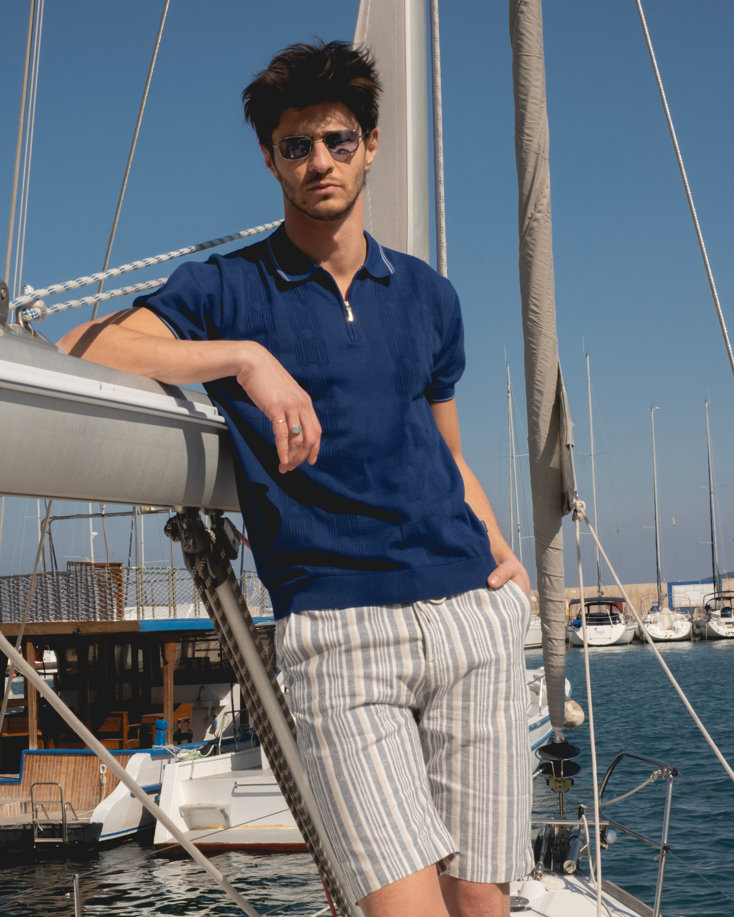 Indigo Mystique Men's Mercerized Navy Blue Polo T-Shirt Slim Fit