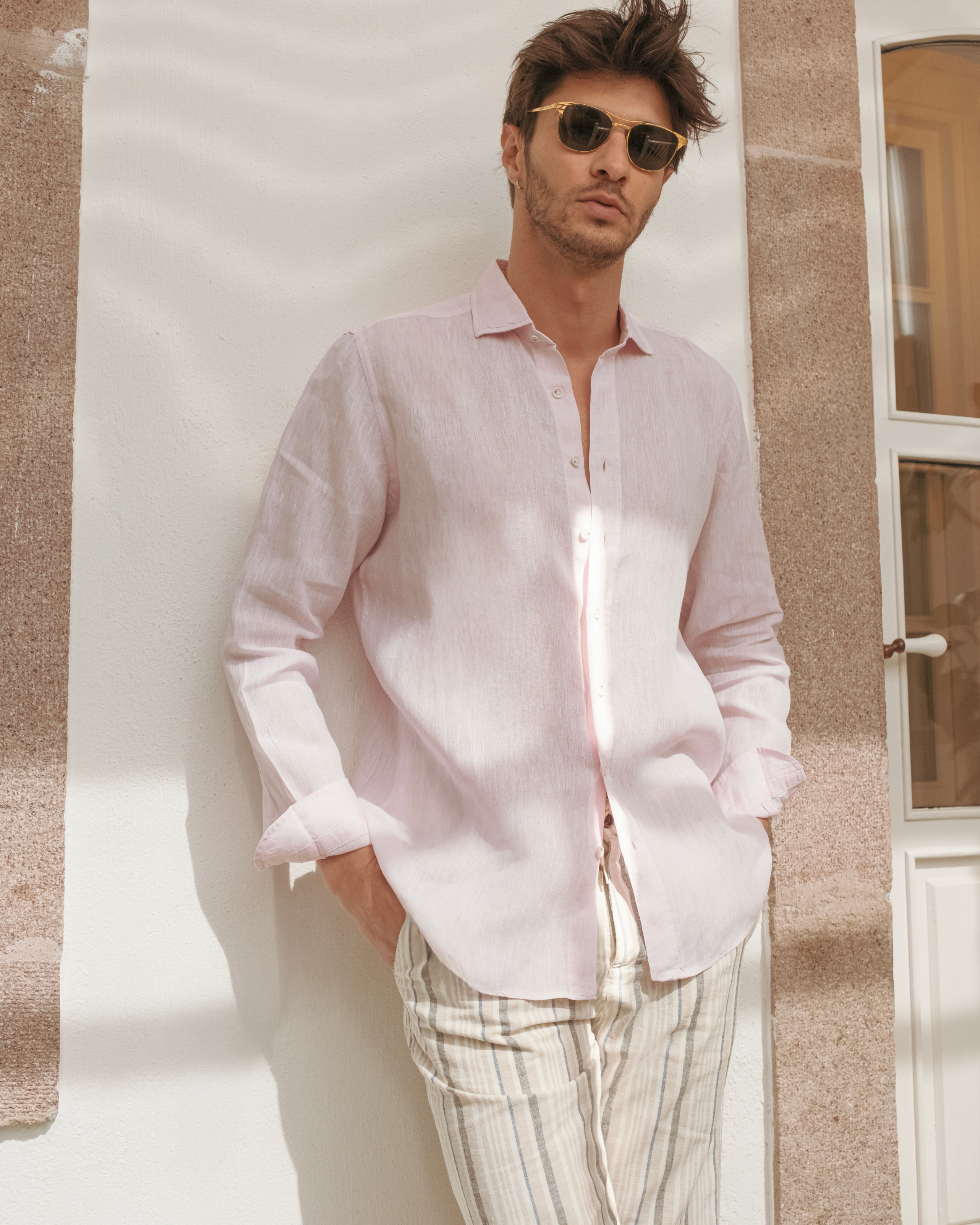 Men's Pale Pink Linen Shirt