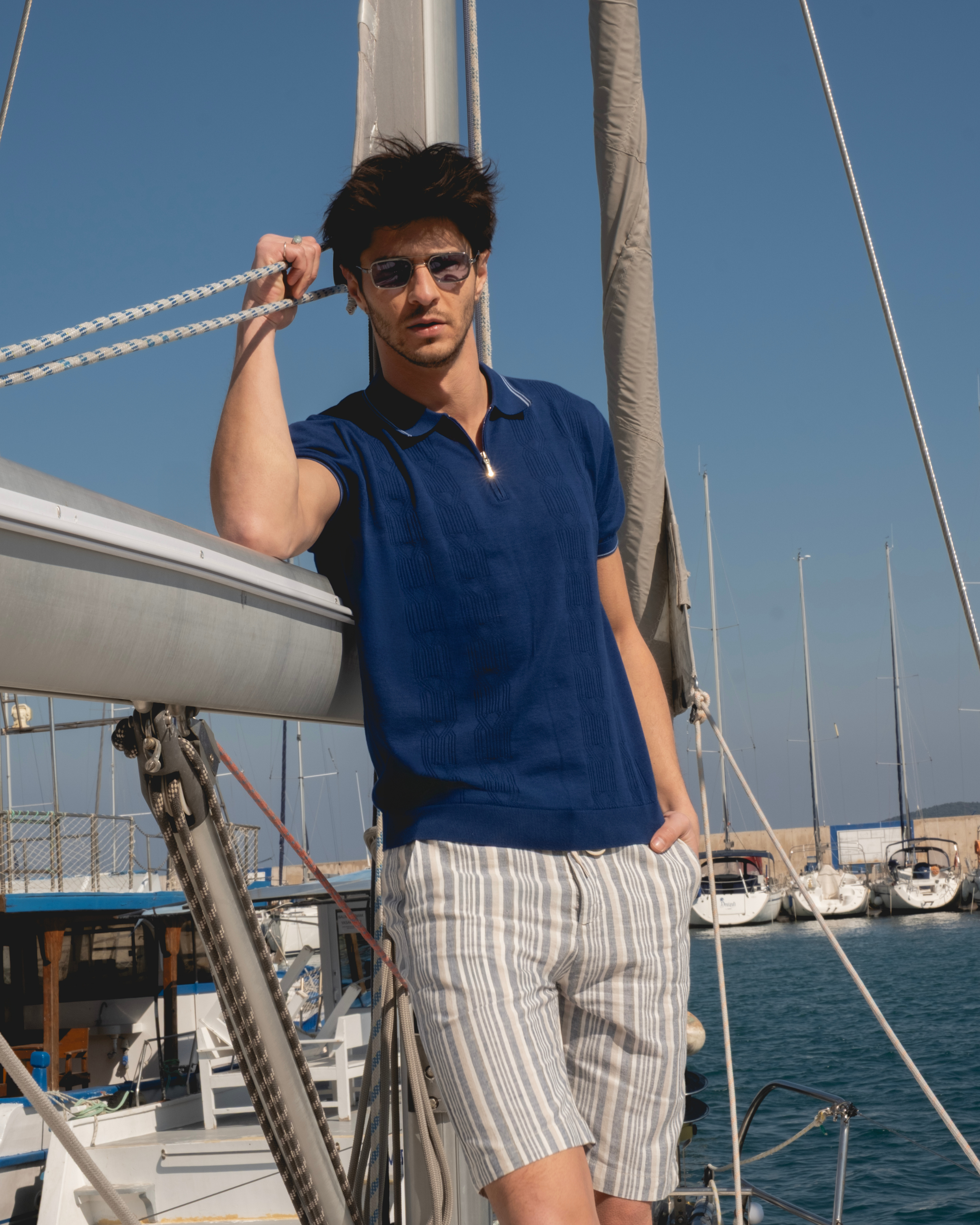 Indigo Mystique Men's Mercerized Navy Blue Polo T-Shirt Slim Fit