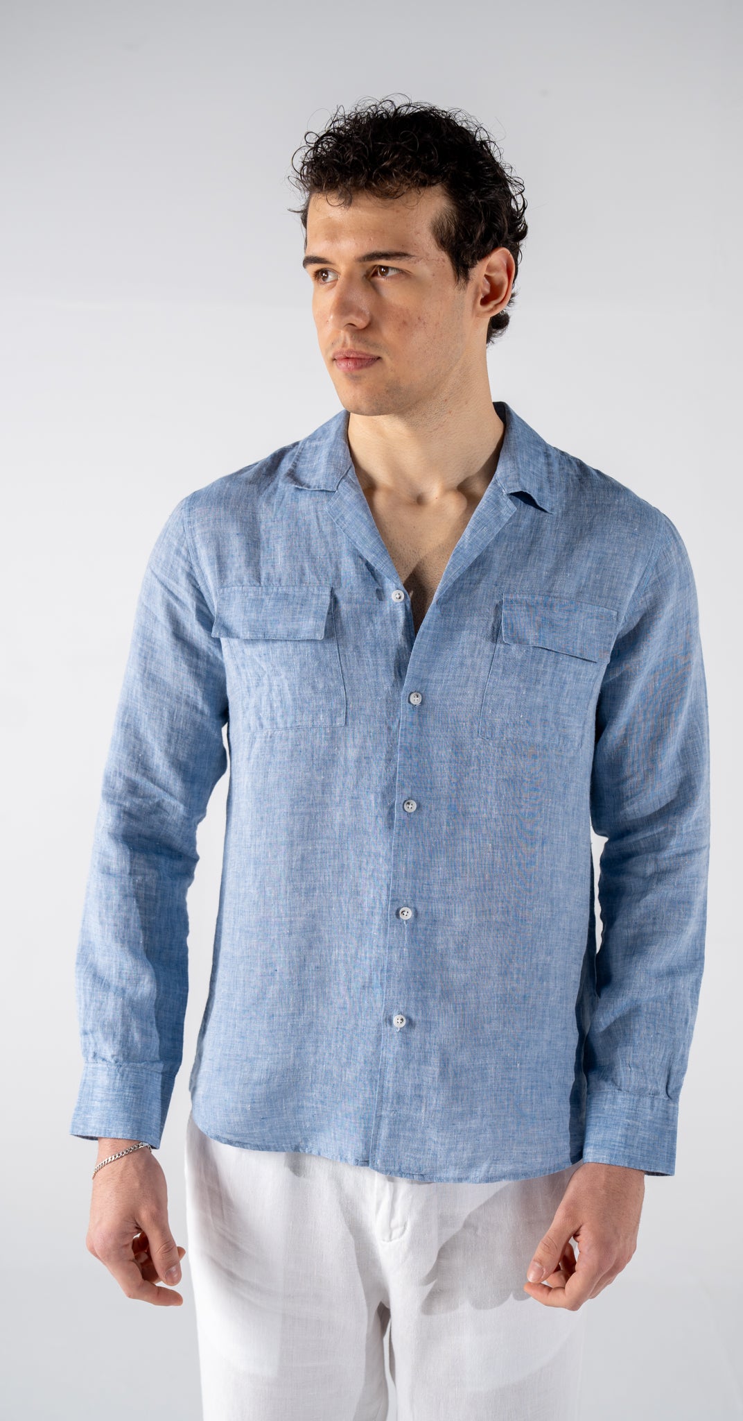 Men's Blue Linen Shirt
