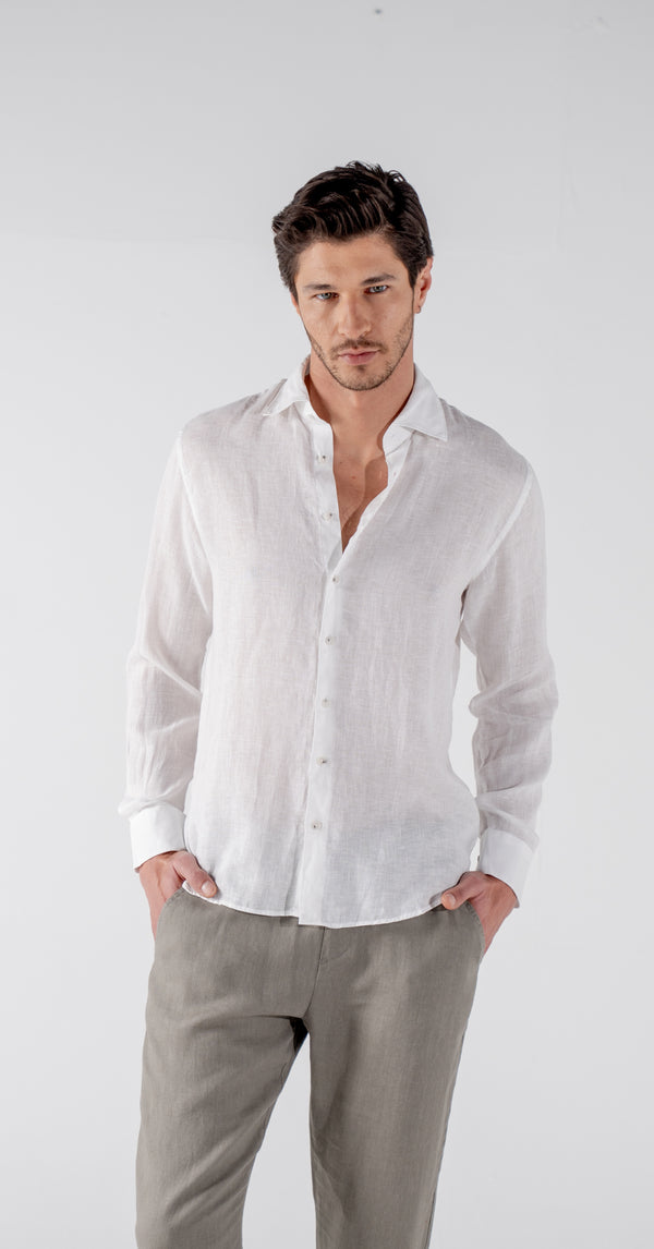 Men's White Classic Linen Shirt