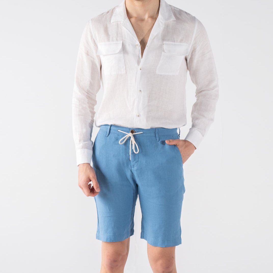 Men's Indigo Blue Linen Chino Shorts Slim Fit