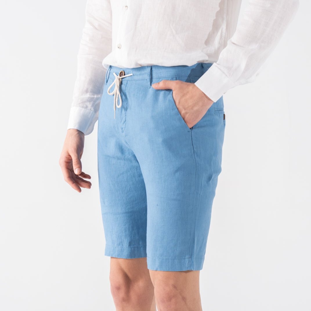 Men's Indigo Blue Linen Chino Shorts Slim Fit