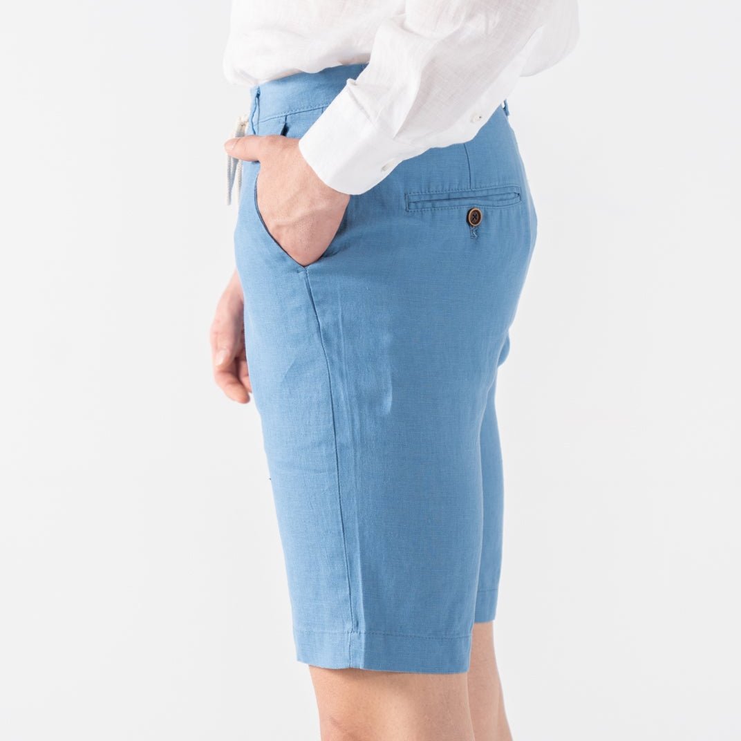 Men's Indigo Blue Linen Chino Shorts Slim Fit