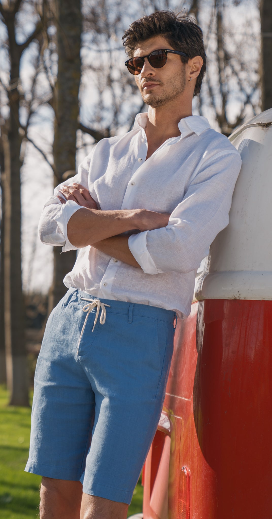 Men's Indigo Blue Linen Chino Shorts Slim Fit