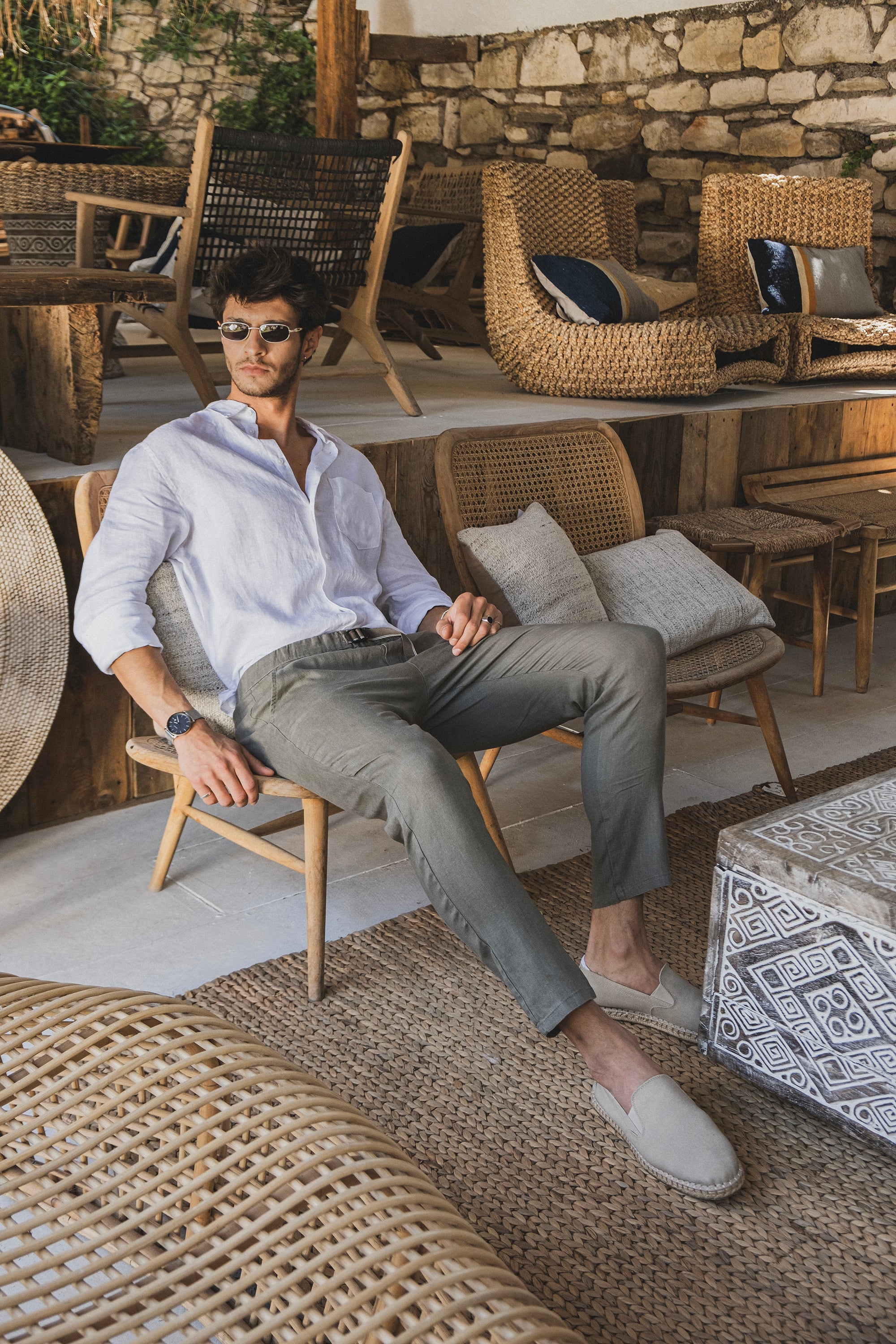 Khaki Olive green linen pants mens