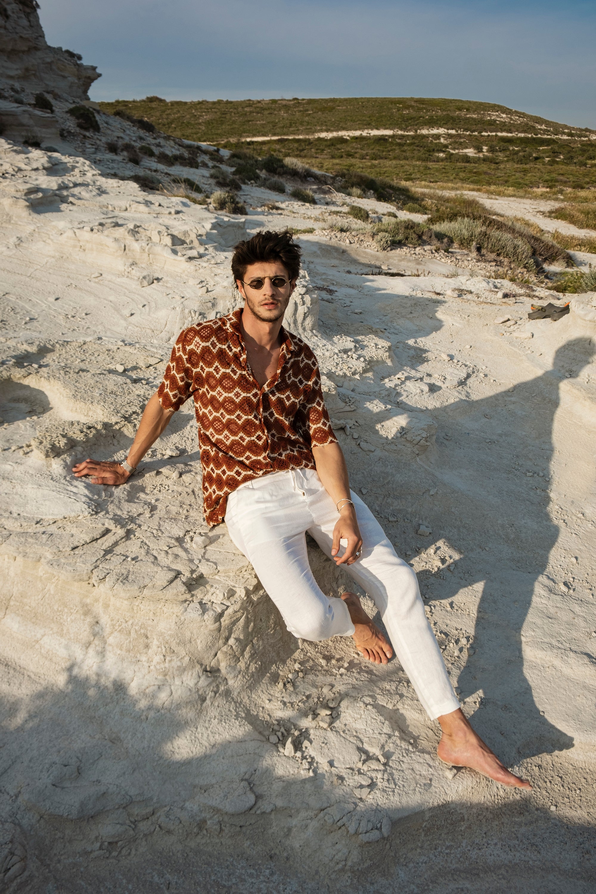 White Mens 100 Linen Beach Tapered Pants Trousers Relaxed Fit