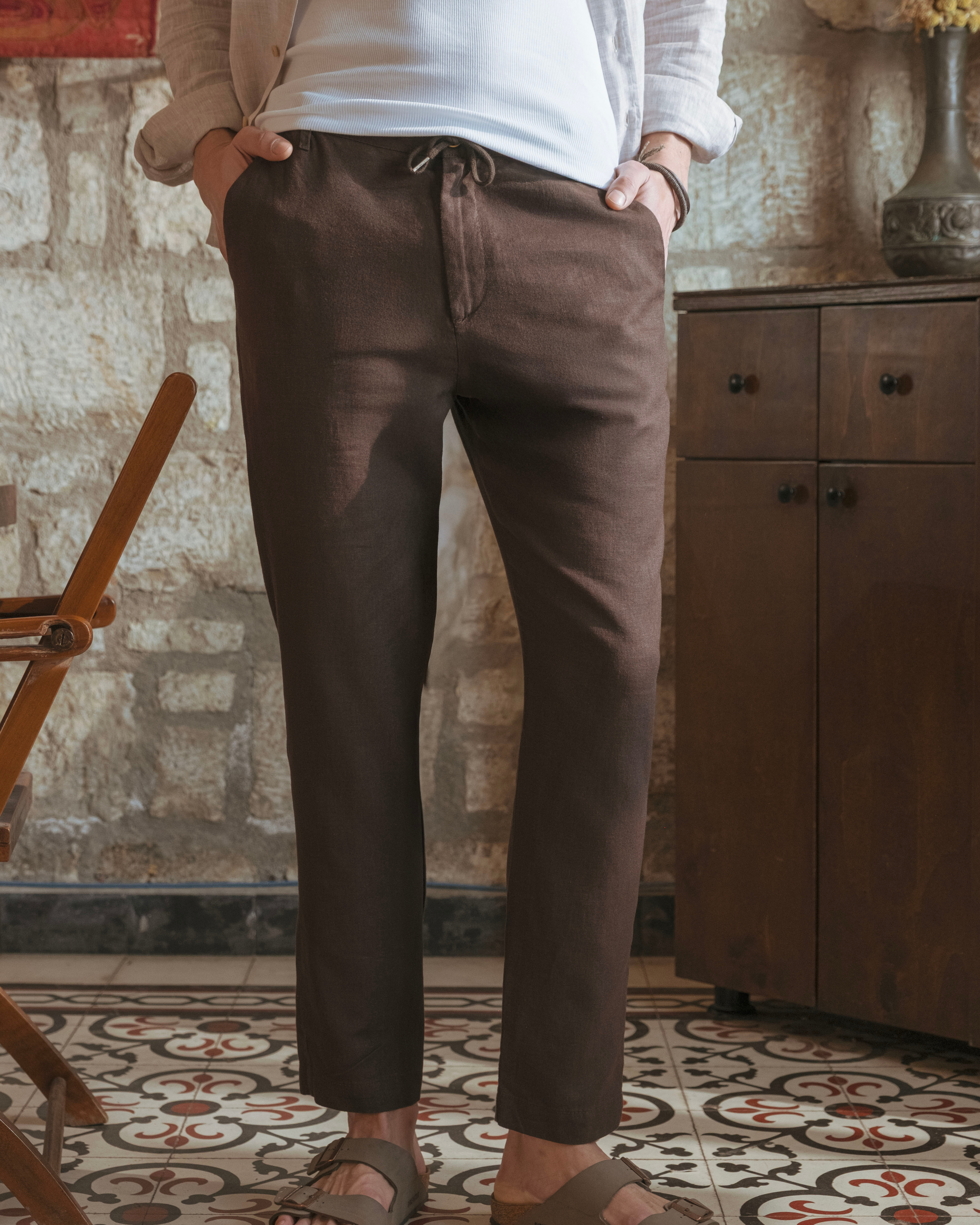 Chocolate Brown Relaxed Fit Linen Pants