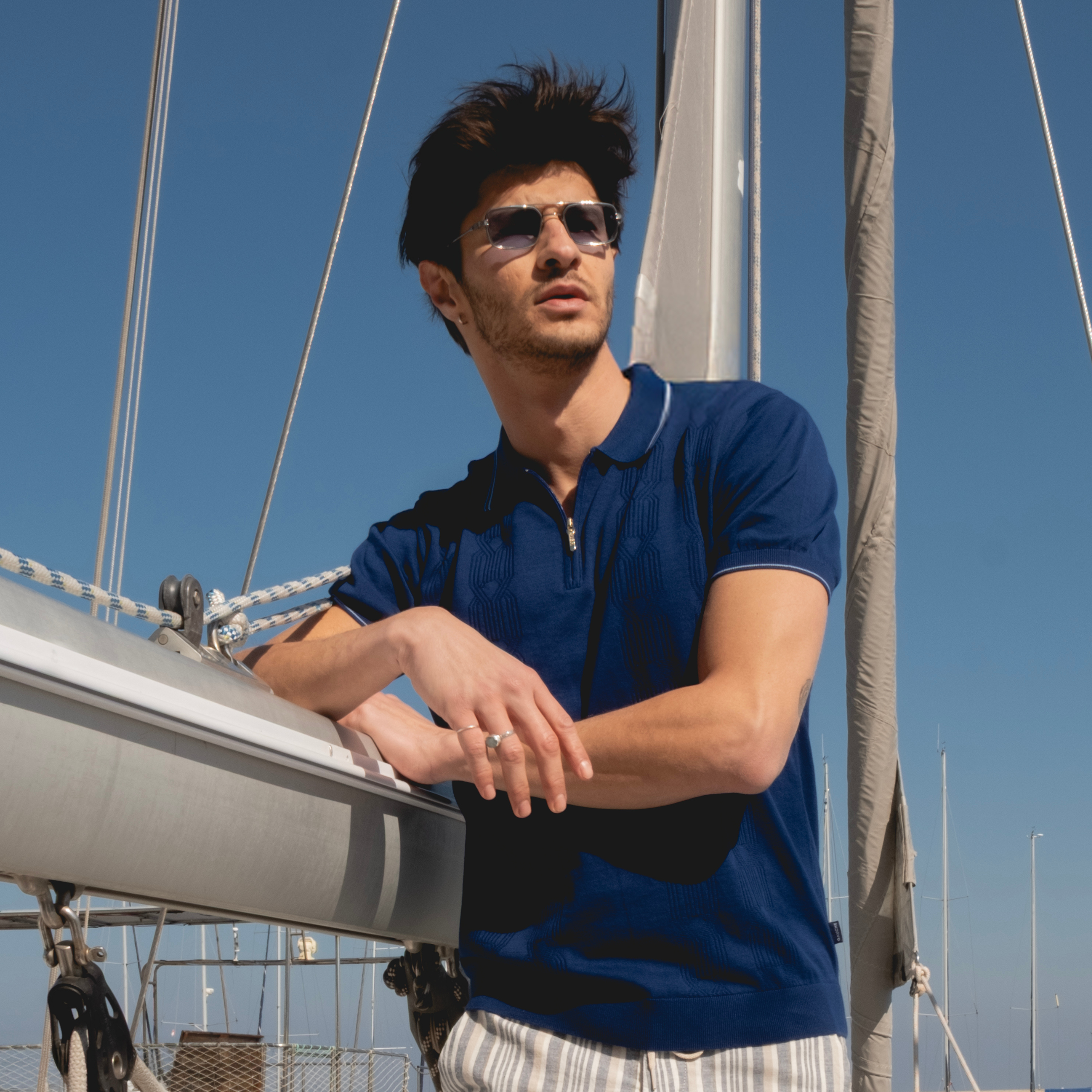 Indigo Mystique Men's Mercerized Navy Blue Polo T-Shirt Slim Fit