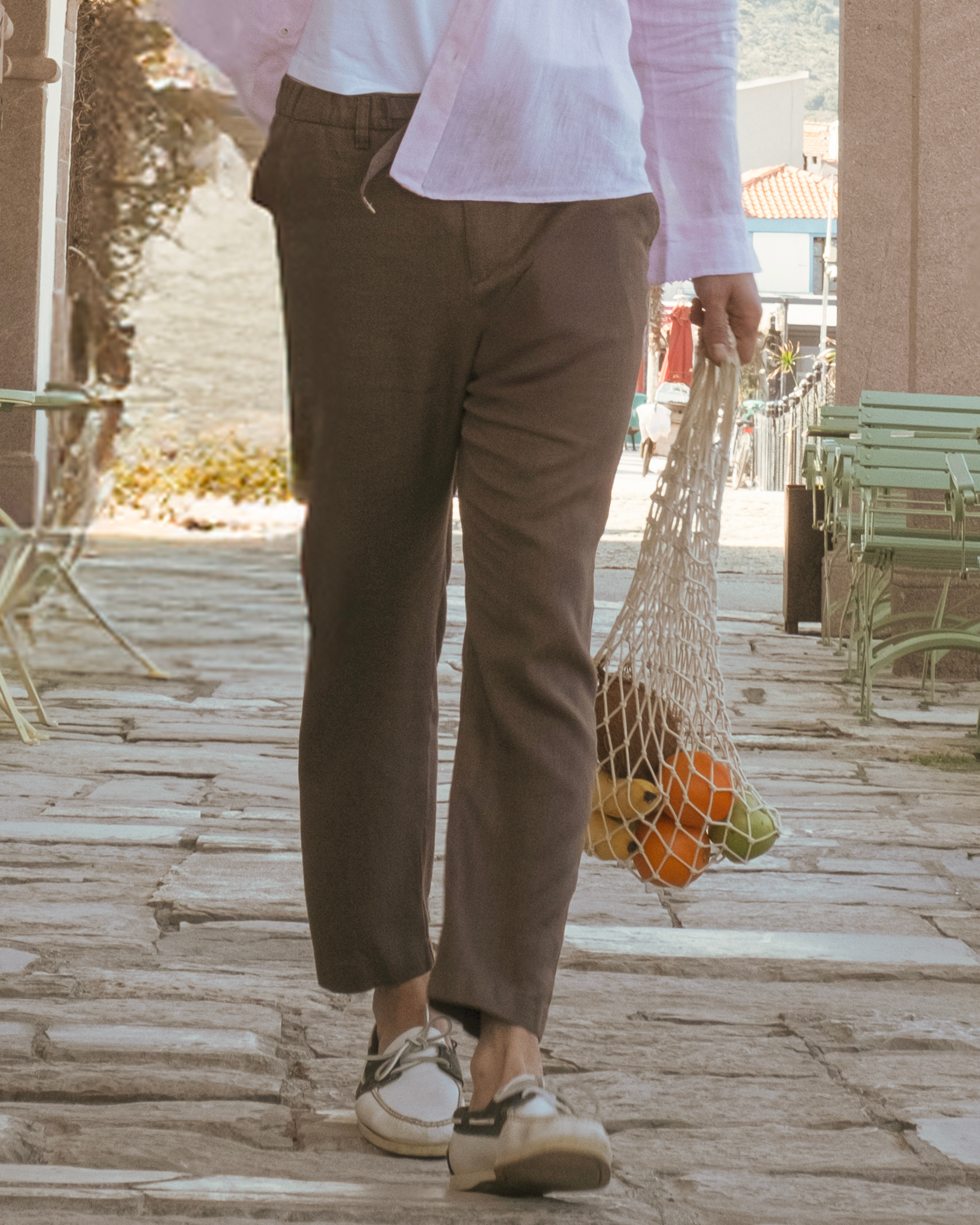 Mocha Mousse Brown Relaxed Fit Linen Pants Belt Detail