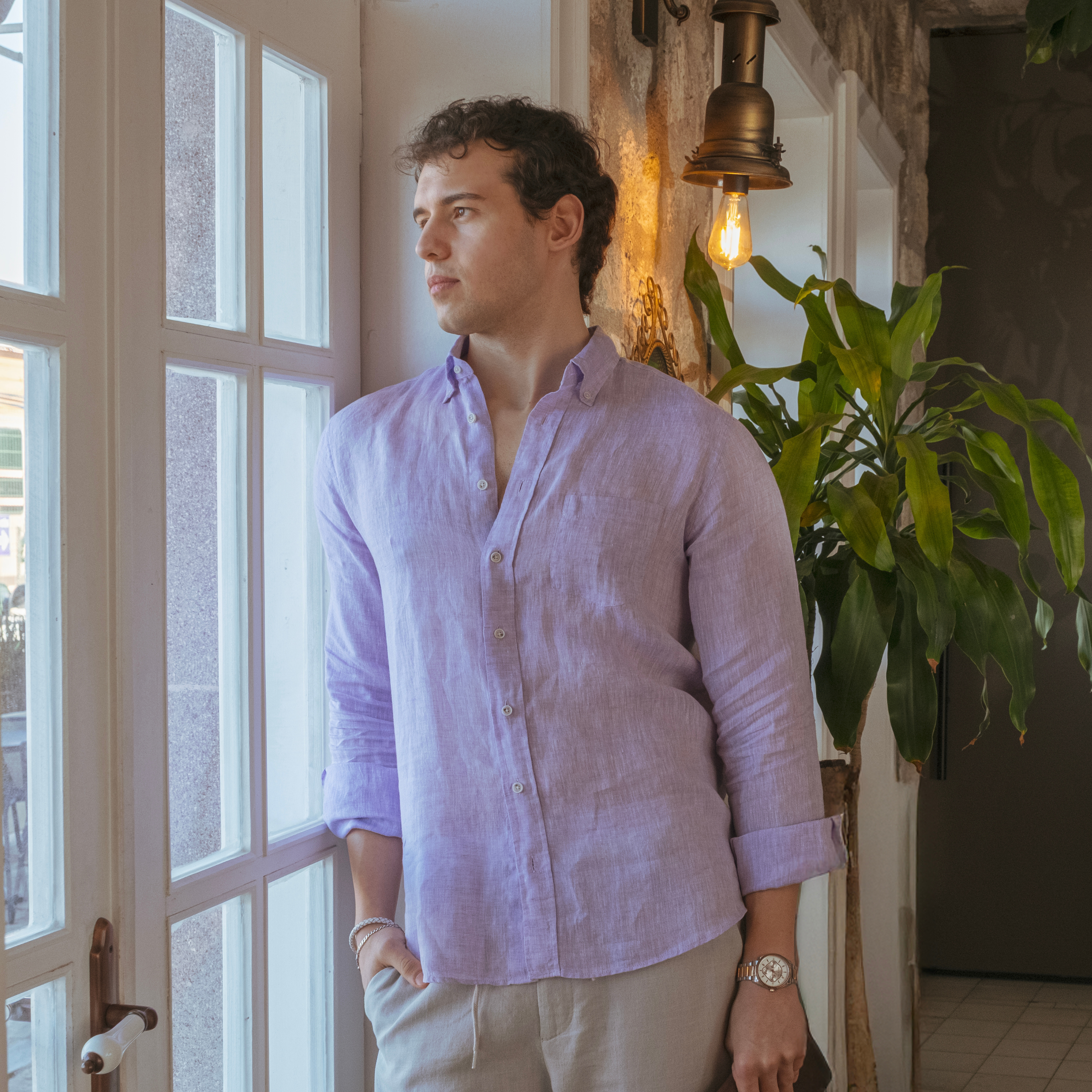 Men's Pale Purple Linen Shirt