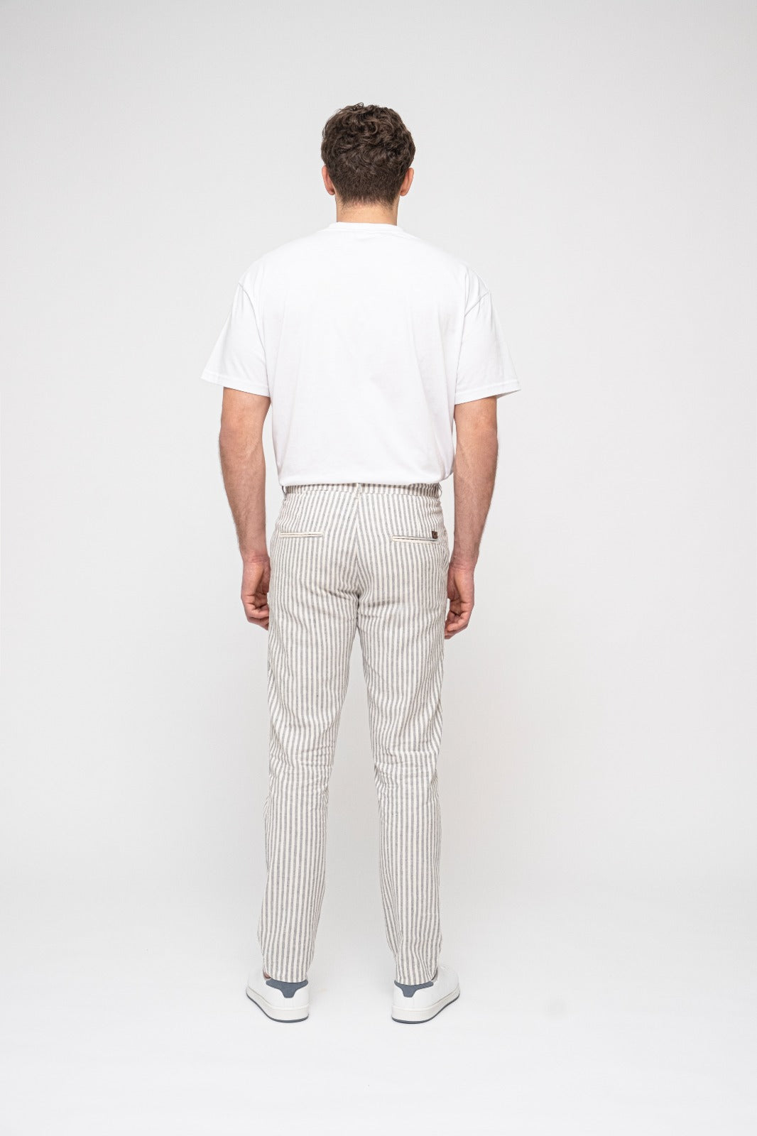 Blue Striped Mens Tapered Linen Pants Trousers Relaxed Fit