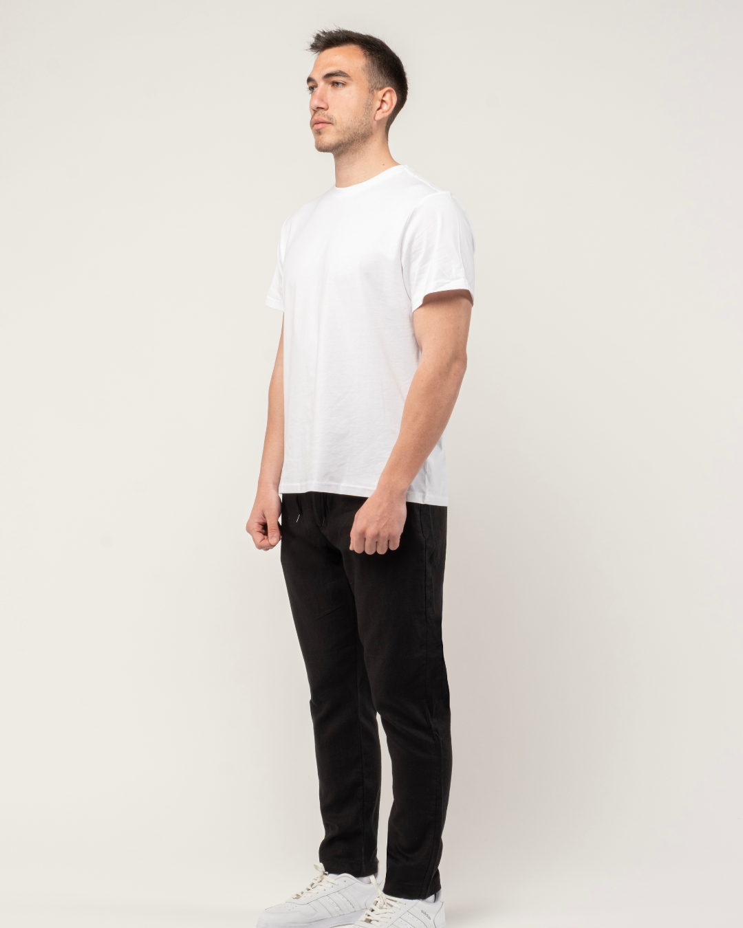Mens Black 100 Linen Tapered Pants Slim Fit