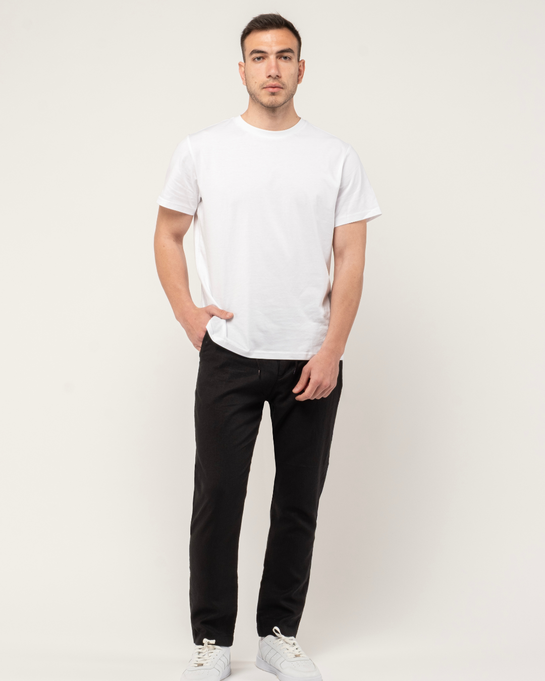 Mens Black 100 Linen Tapered Pants Slim Fit