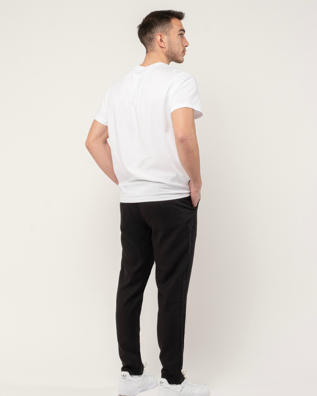 Mens Black 100 Linen Tapered Pants Slim Fit