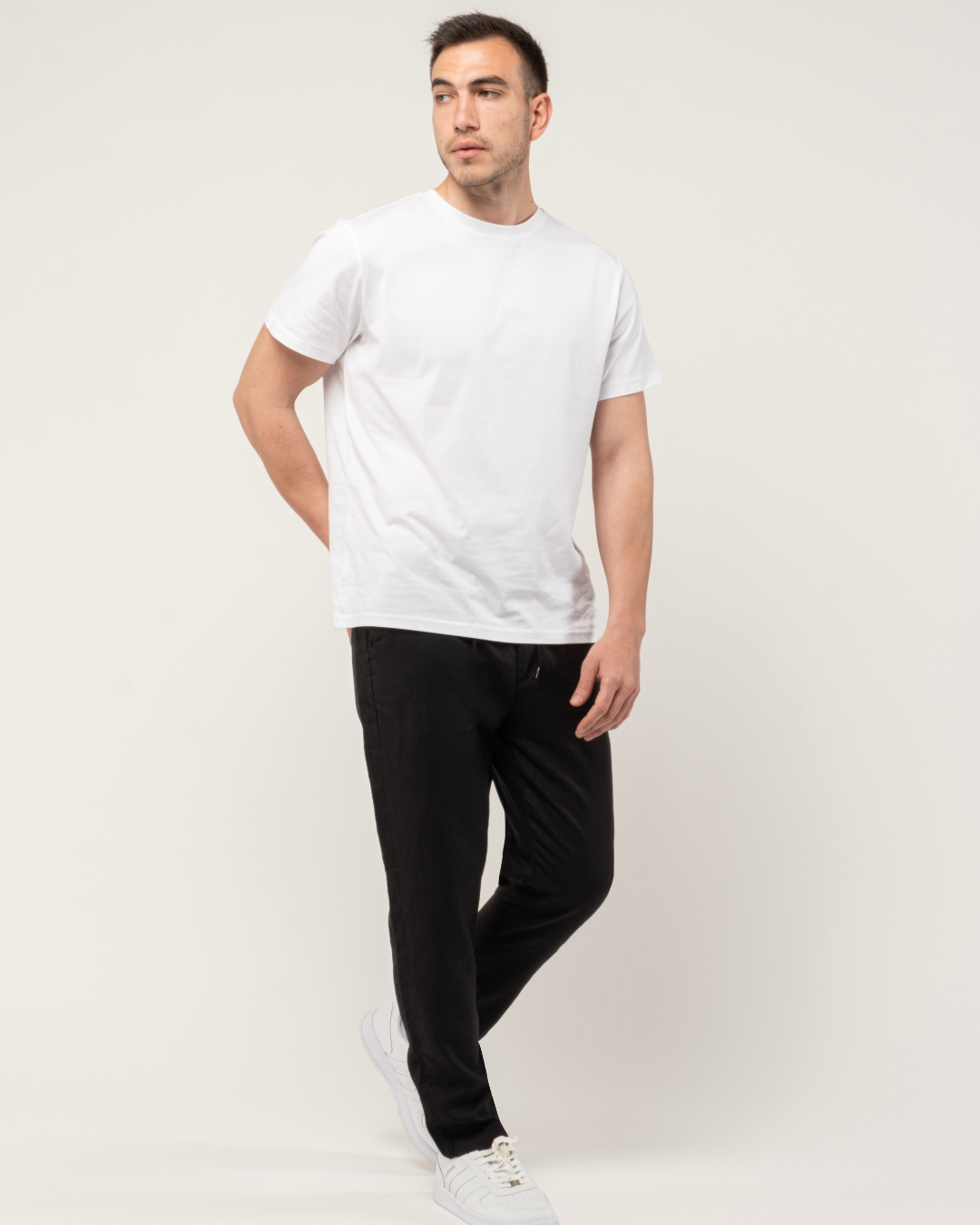 Mens Black 100 Linen Tapered Pants Slim Fit