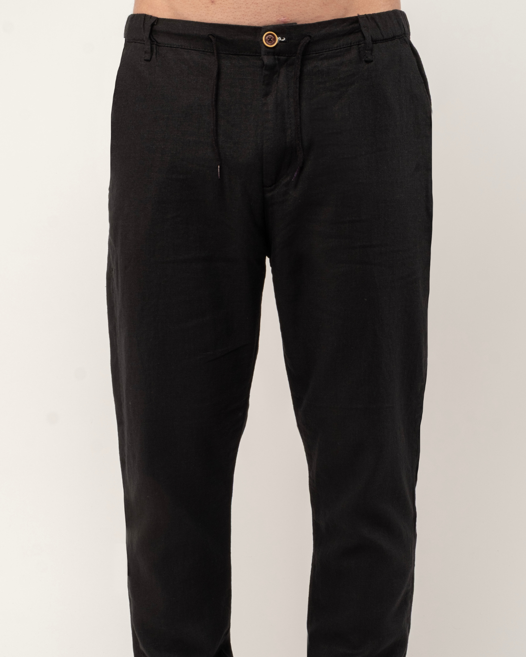 Mens Black 100 Linen Tapered Pants Slim Fit