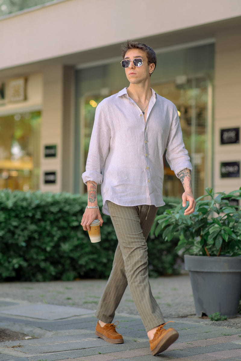 khaki green linen pants