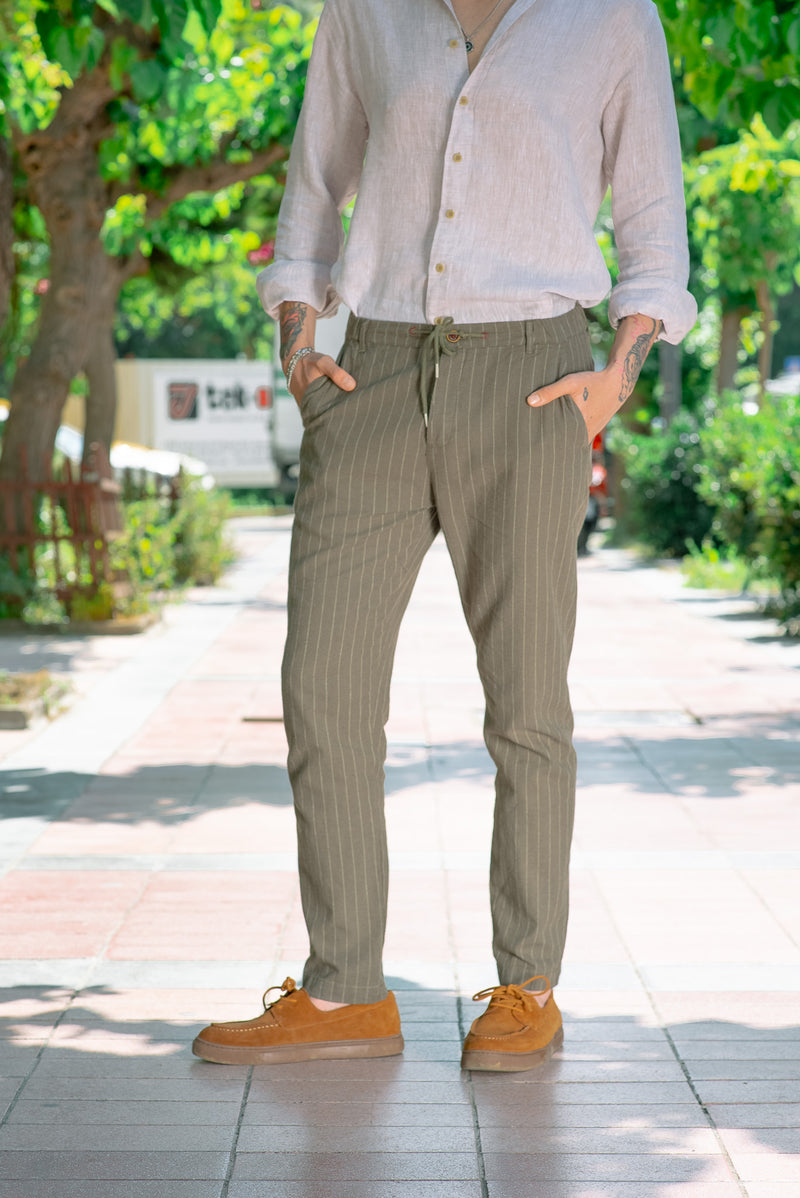 khaki green linen pants