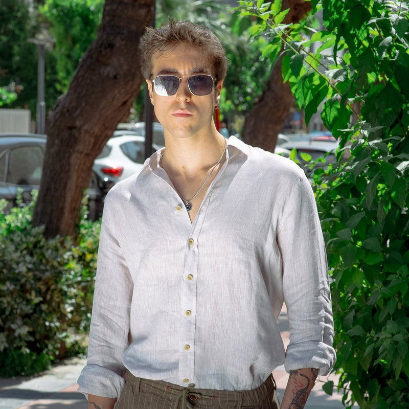 Men's Beige Linen Shirt