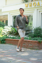 Men's Pale Beige Striped Linen Chino Shorts Slim Fit