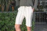 Men's Pale Beige Striped Linen Chino Shorts Slim Fit