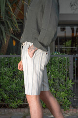 Men's Pale Beige Striped Linen Chino Shorts Slim Fit