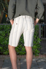 Men's Pale Beige Striped Linen Chino Shorts Slim Fit